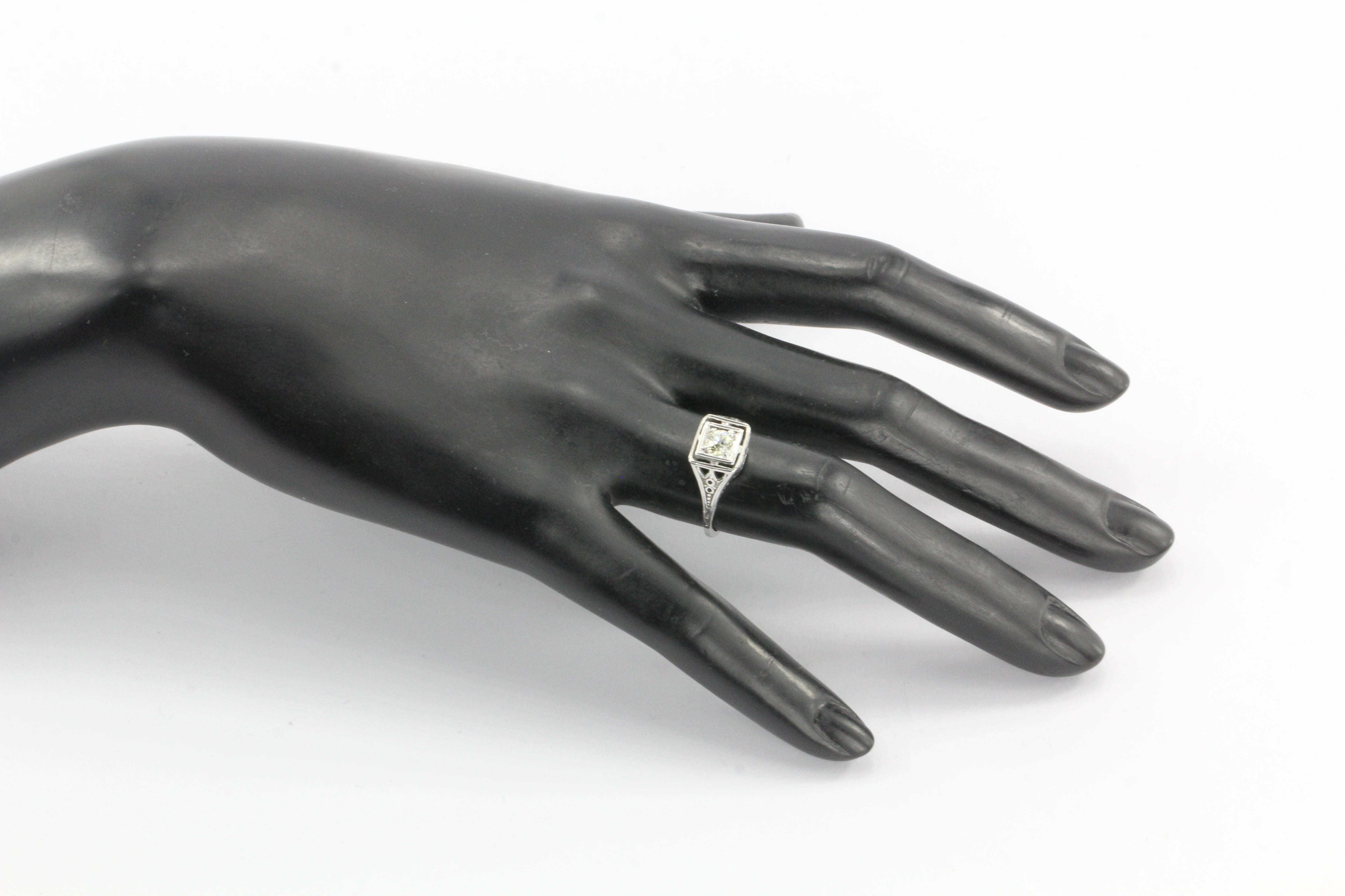 Art Deco Belais 18k White Gold .40CT Old Euro Fancy Yellow - Queen May