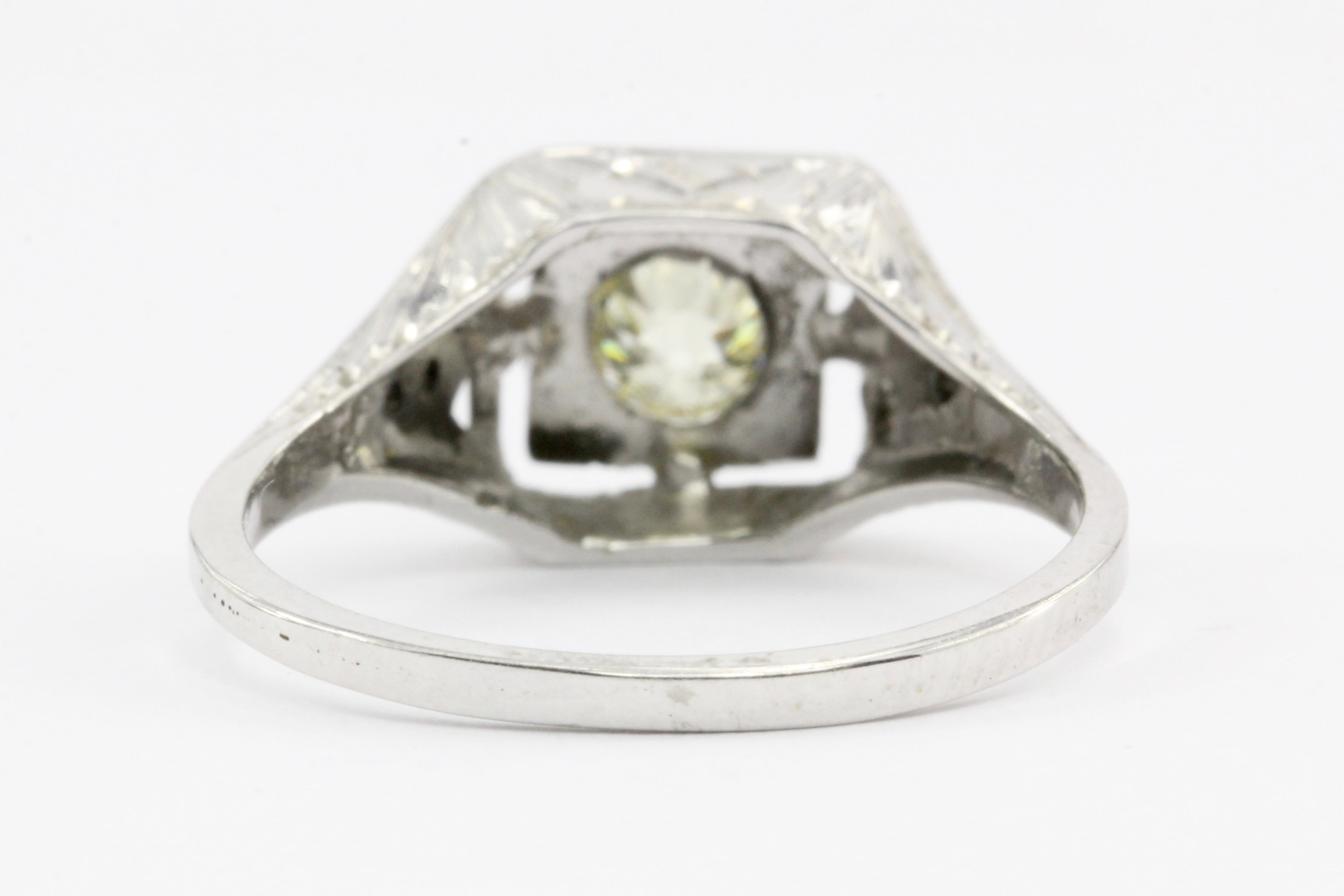 Art Deco Belais 18k White Gold .40CT Old Euro Fancy Yellow - Queen May