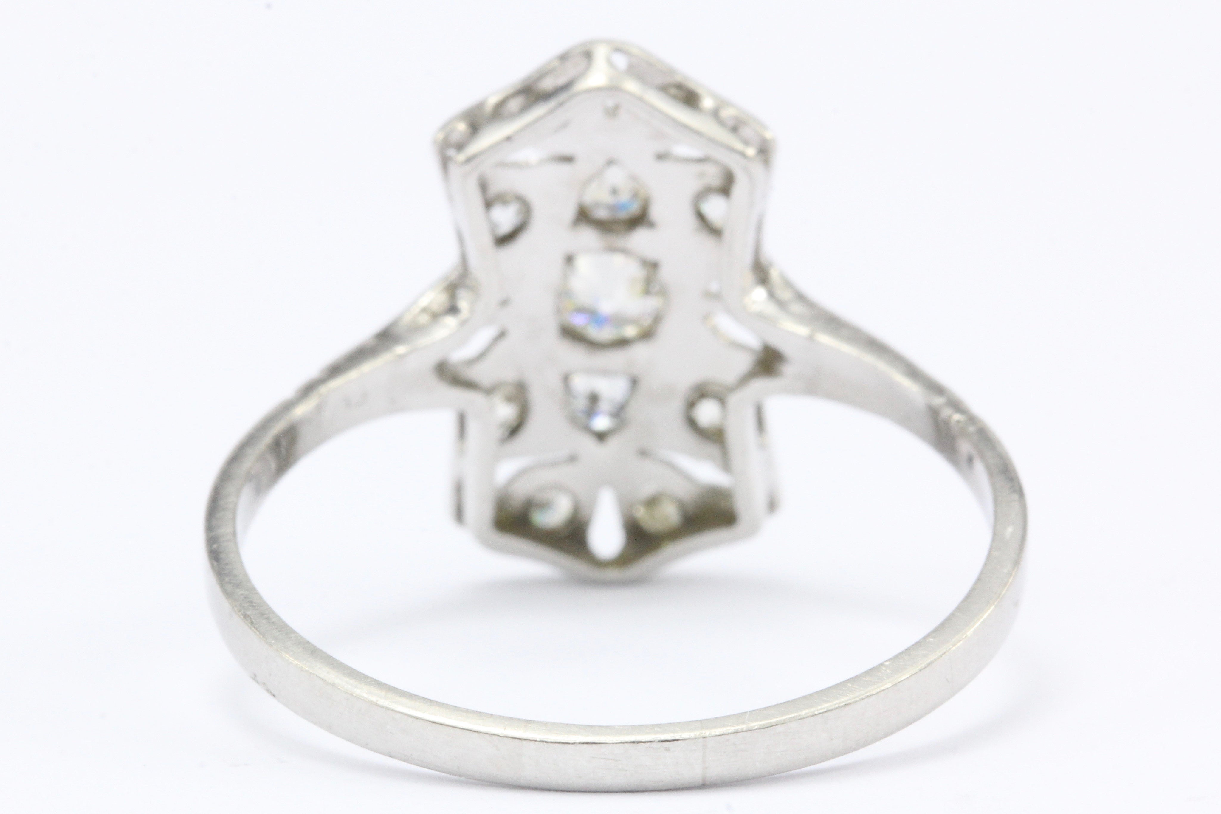 Art Deco Platinum Old European Cut Diamond Shield Engagement Ring - Queen May