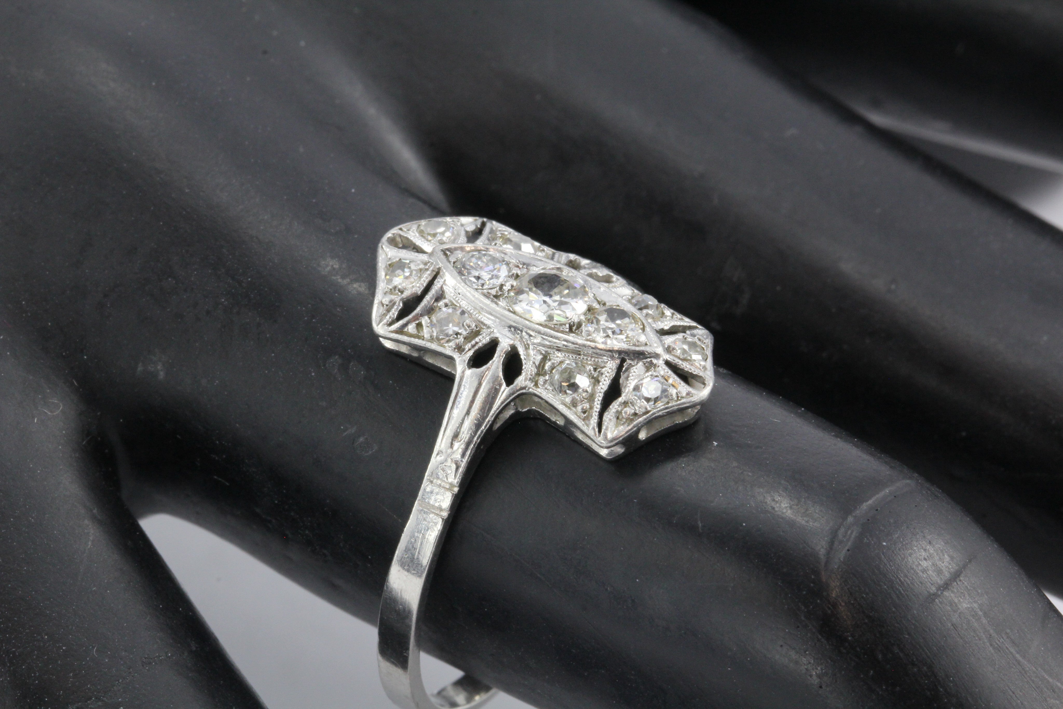 Art Deco Platinum Old European Cut Diamond Shield Engagement Ring - Queen May