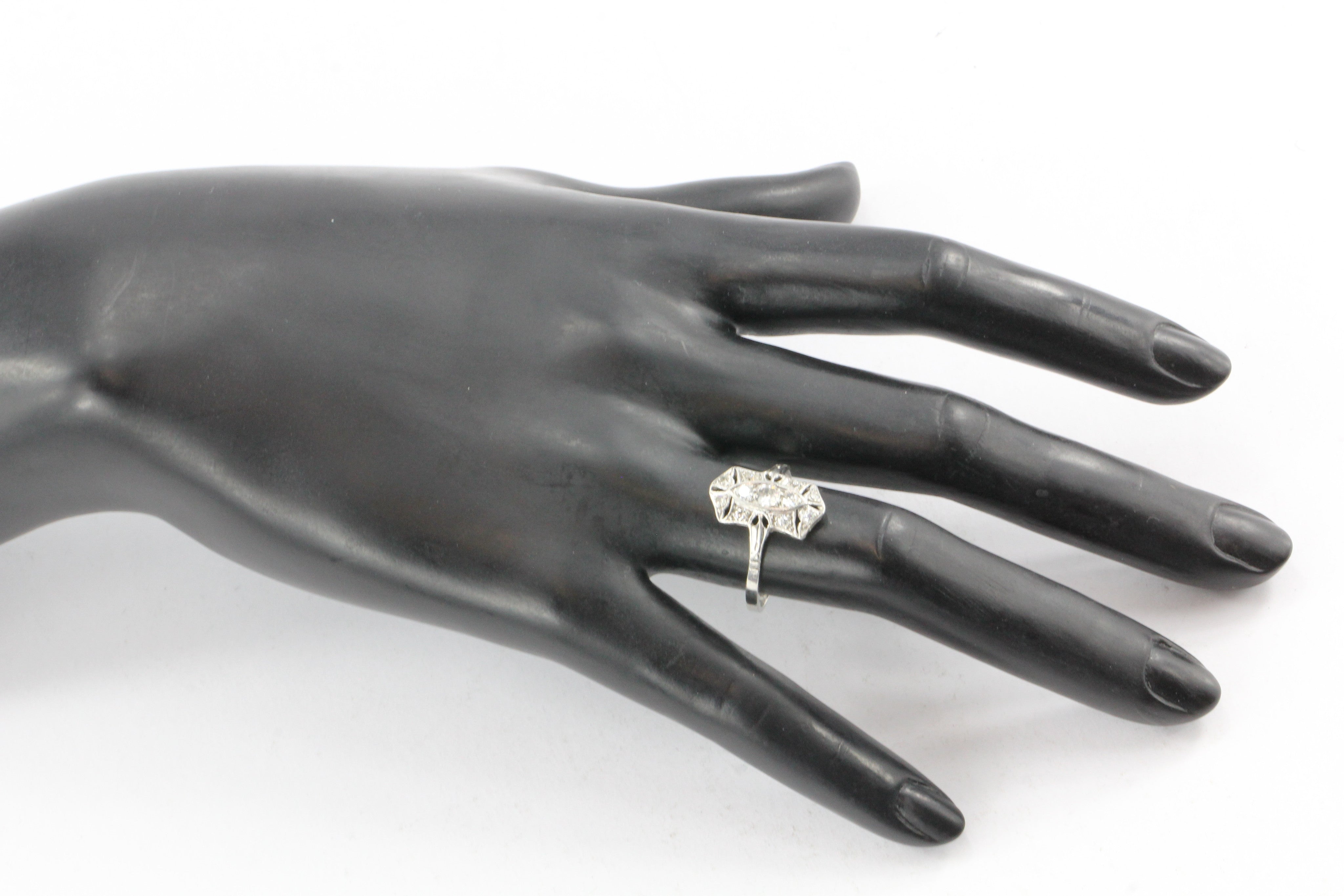 Art Deco Platinum Old European Cut Diamond Shield Engagement Ring - Queen May