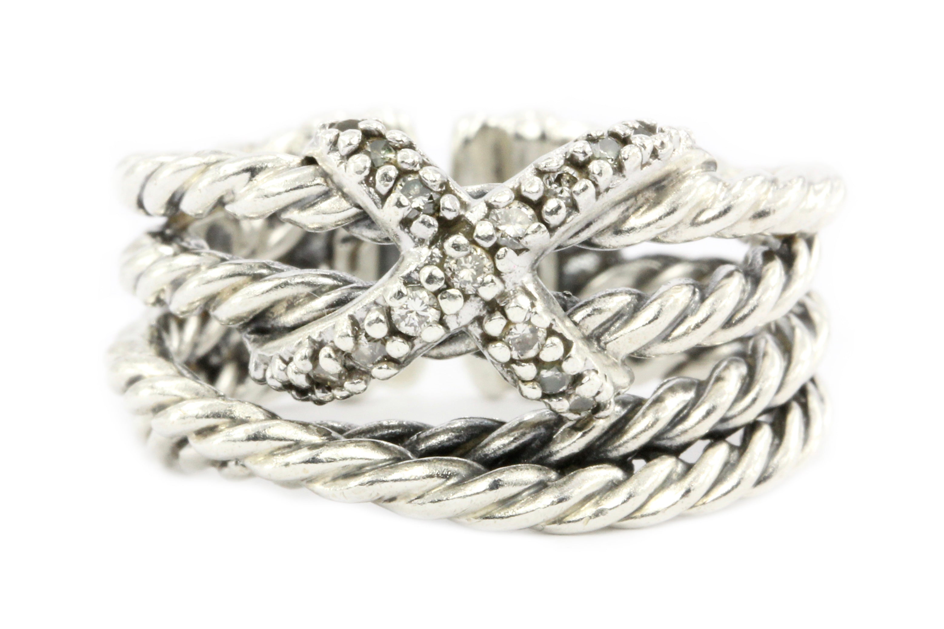 David Yurman Sterling Silver Diamond X Crossover Ring - Queen May