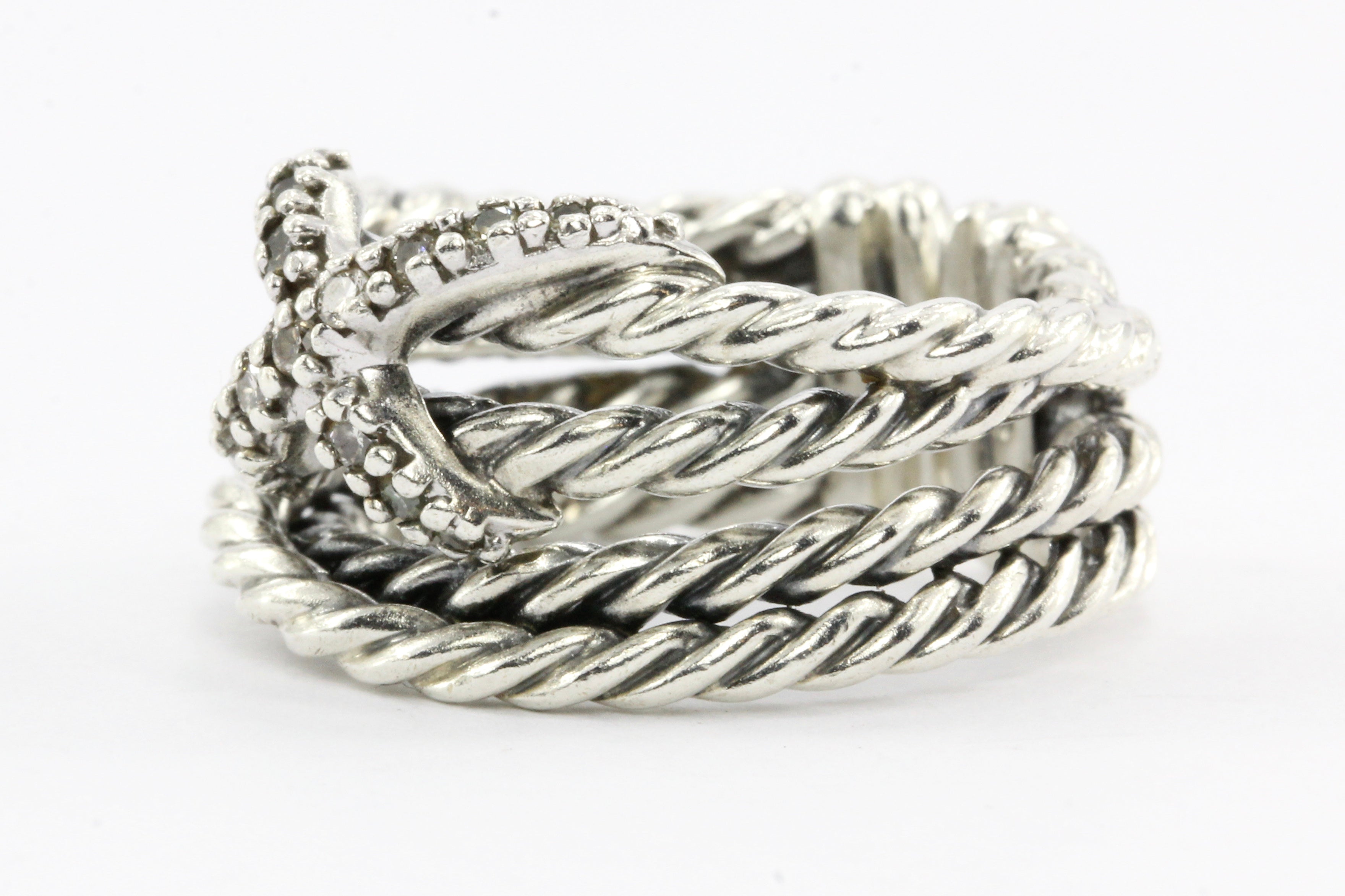 David Yurman Sterling Silver Diamond X Crossover Ring - Queen May
