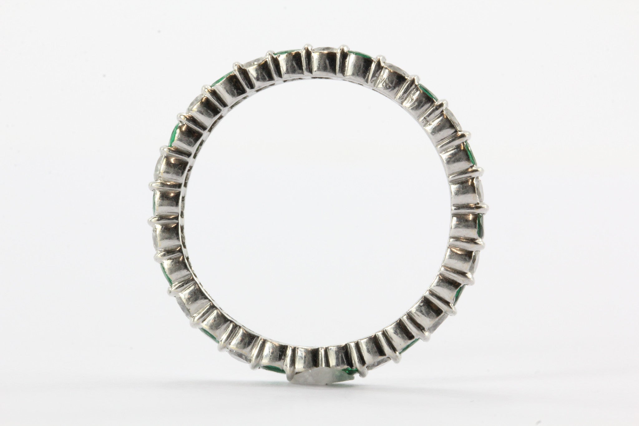 Antique Platinum Diamond & Emerald Eternity Band Ring - Queen May