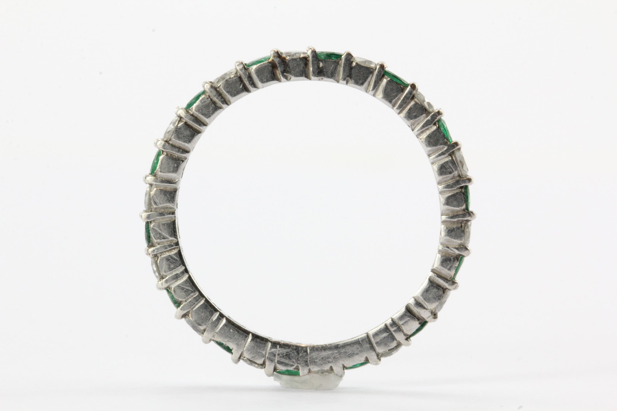 Antique Platinum Diamond & Emerald Eternity Band Ring - Queen May