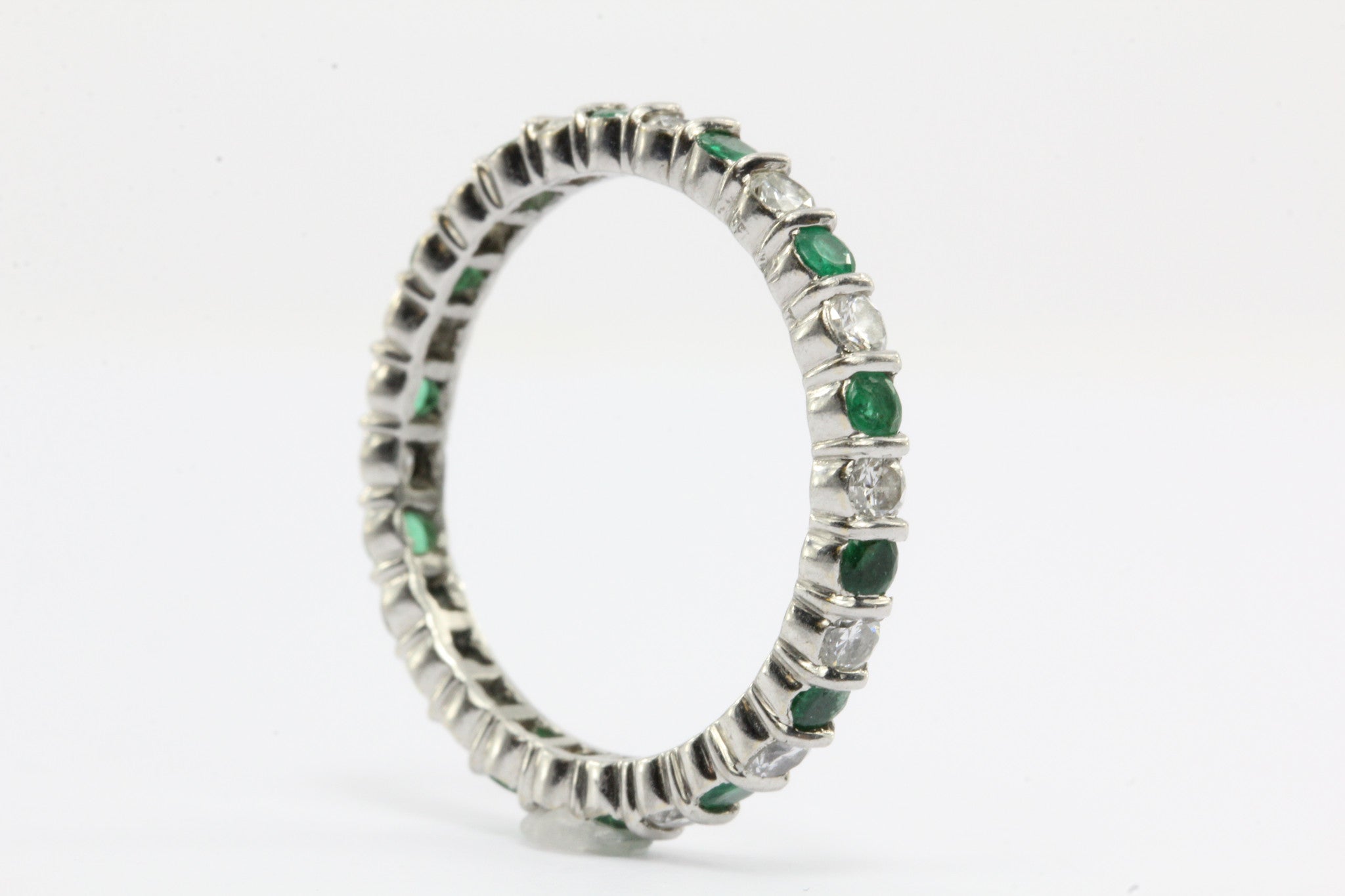 Antique Platinum Diamond & Emerald Eternity Band Ring - Queen May