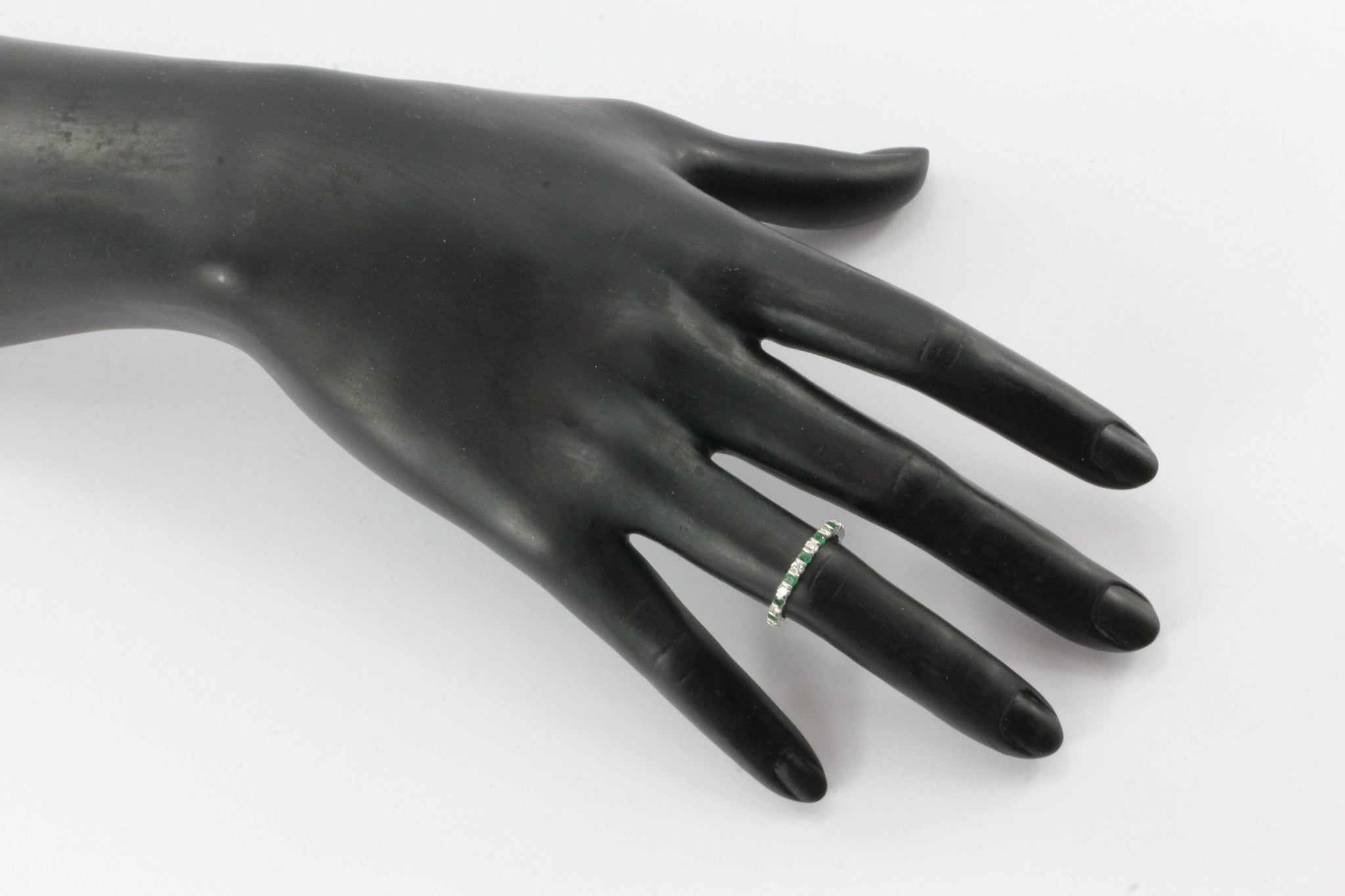 Antique Platinum Diamond & Emerald Eternity Band Ring - Queen May