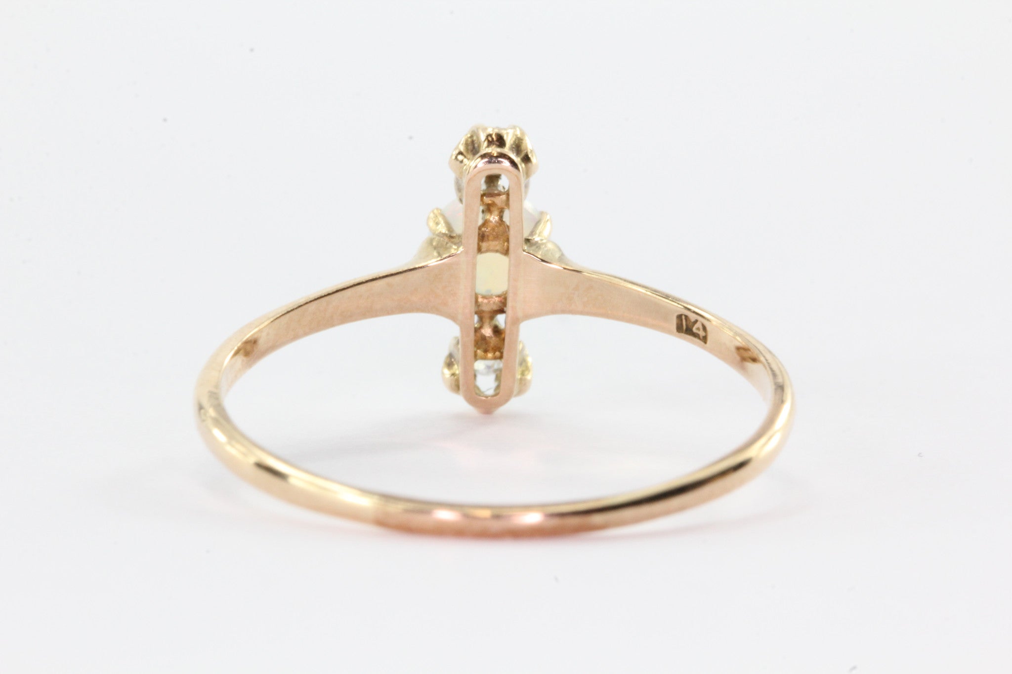 Victorian 14K Rose Gold Opal & Old Mine Cut Diamond Ring - Queen May