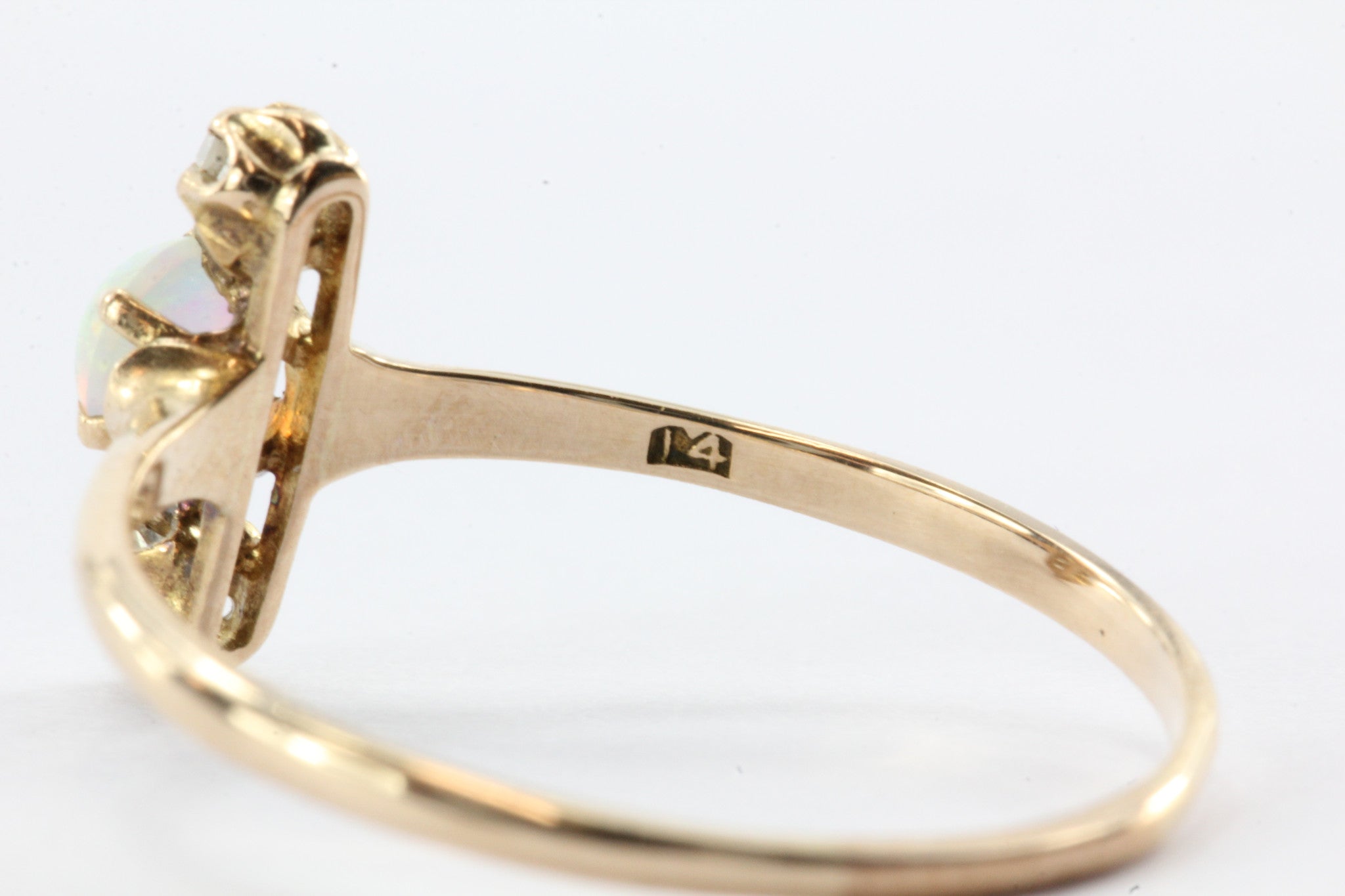 Victorian 14K Rose Gold Opal & Old Mine Cut Diamond Ring - Queen May