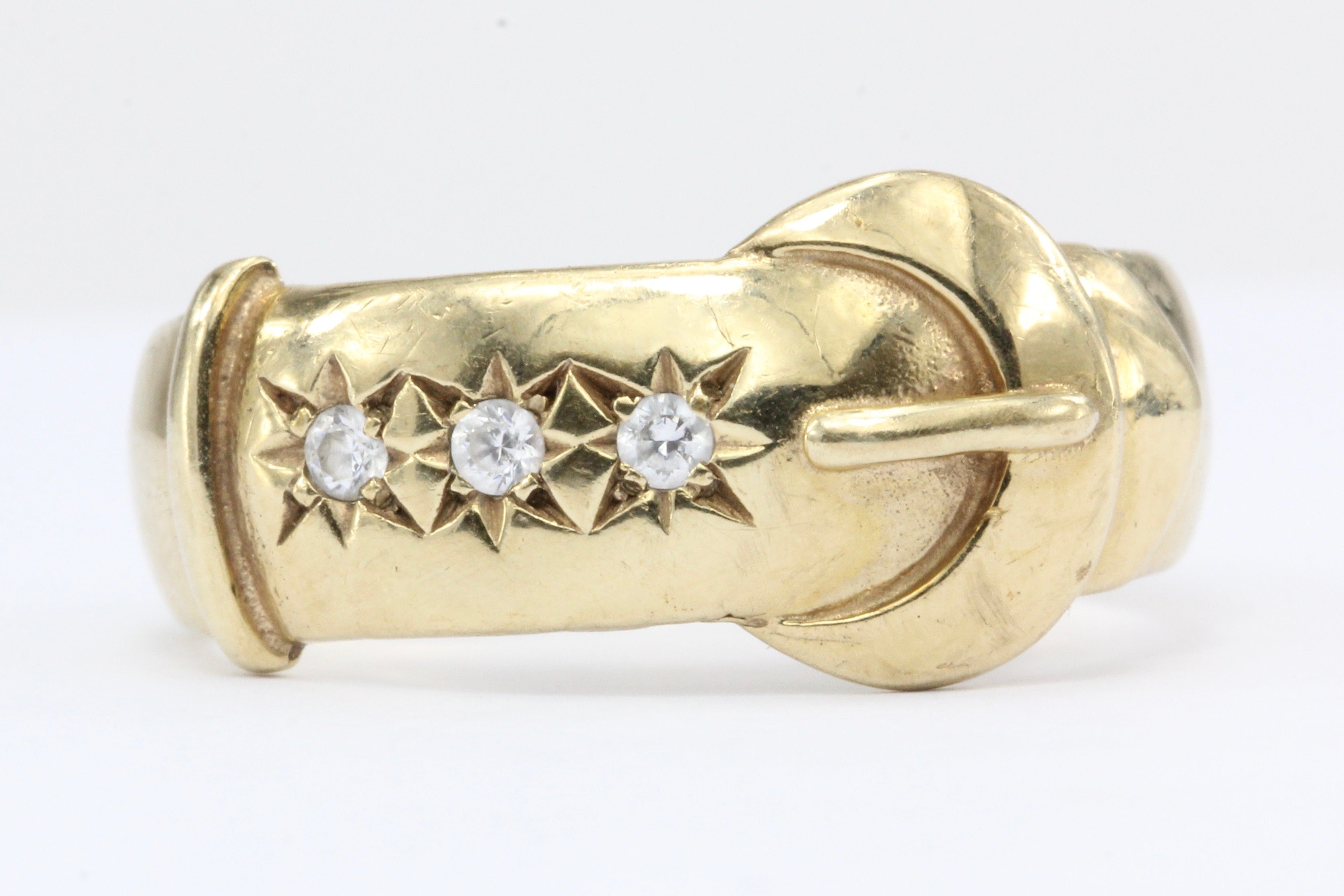 Vintage 9K Yellow Gold English Belt Ring Band - Queen May