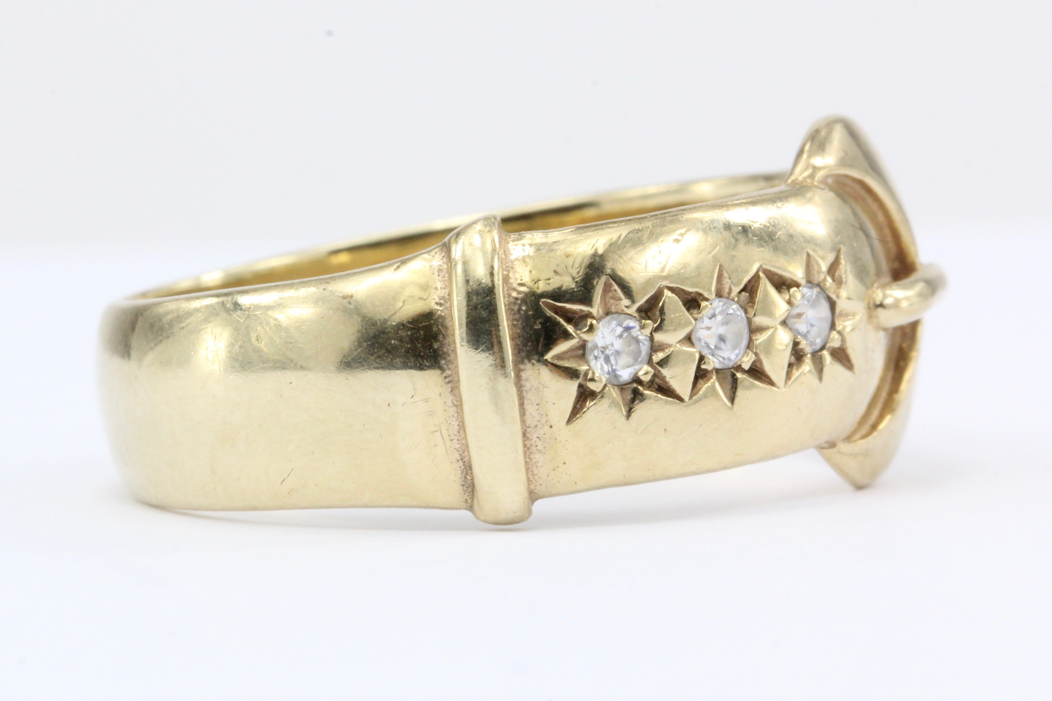 Vintage 9K Yellow Gold English Belt Ring Band - Queen May