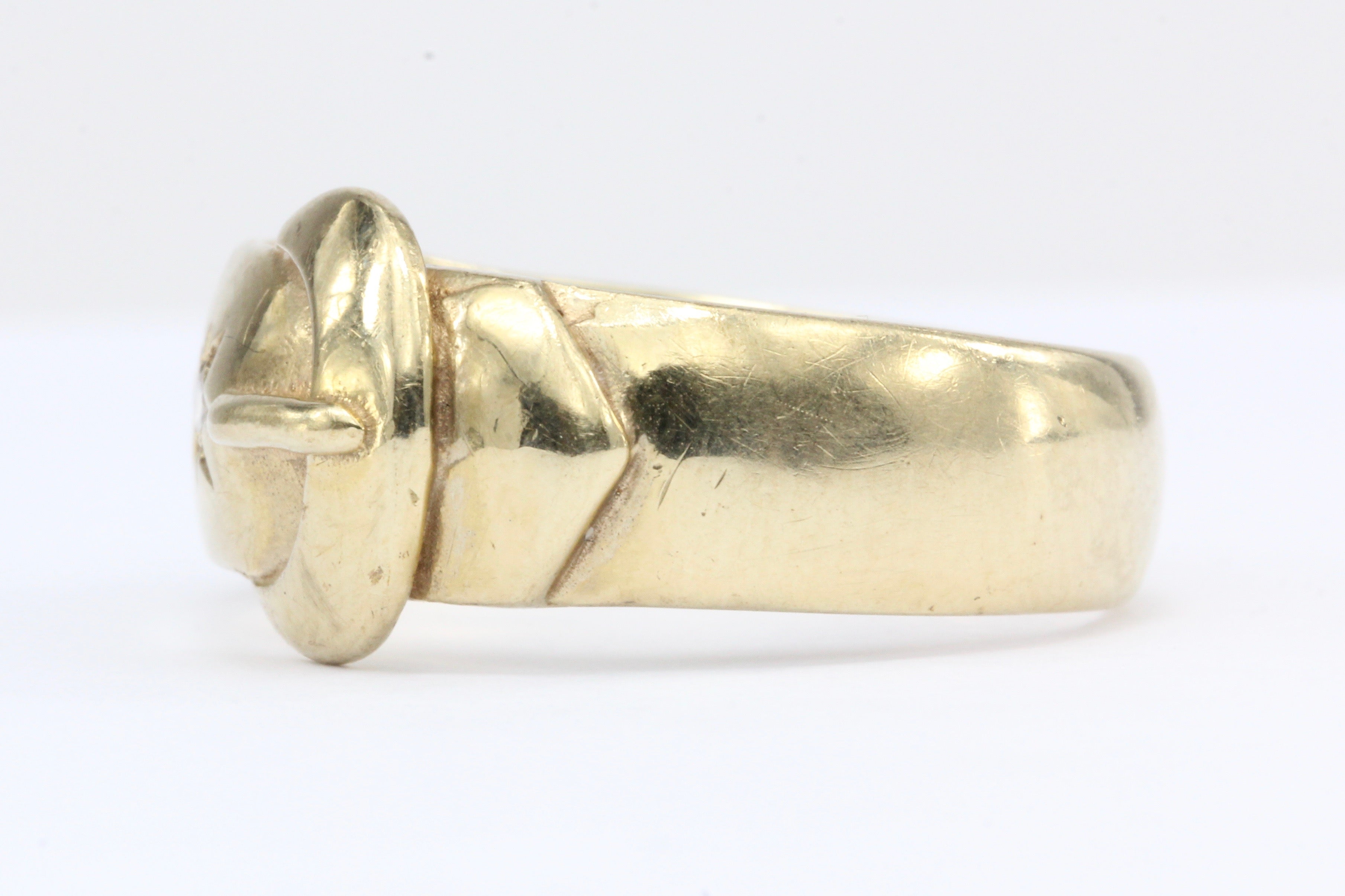 Vintage 9K Yellow Gold English Belt Ring Band - Queen May