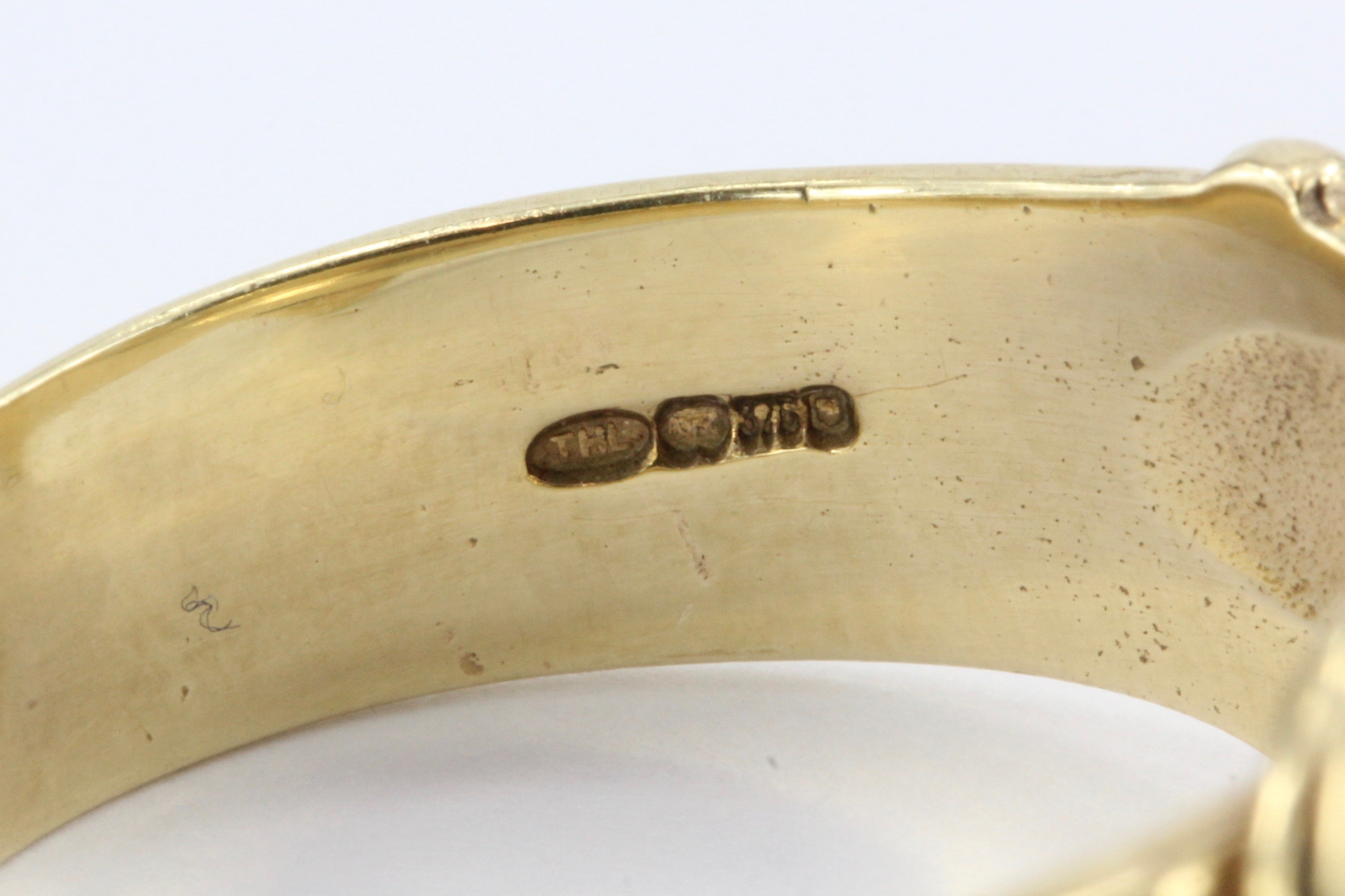 Vintage 9K Yellow Gold English Belt Ring Band - Queen May