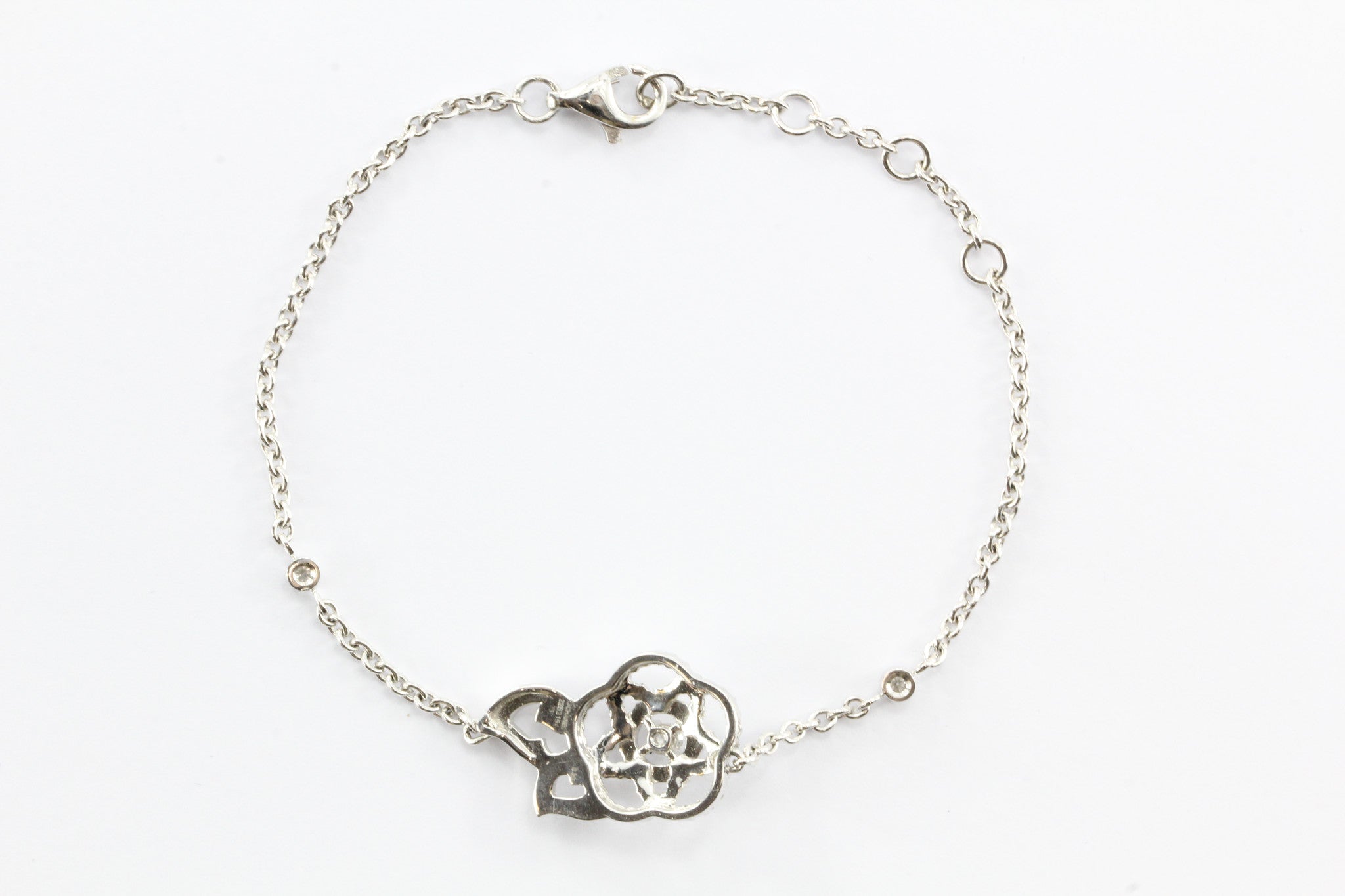 New CHANEL Camelia Brode 18K White Gold & Diamond Bracelet in Box - Queen May