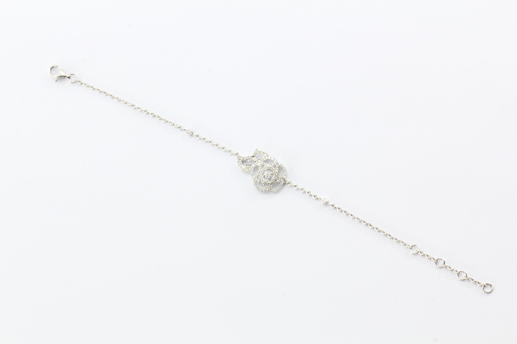 New CHANEL Camelia Brode 18K White Gold & Diamond Bracelet in Box - Queen May