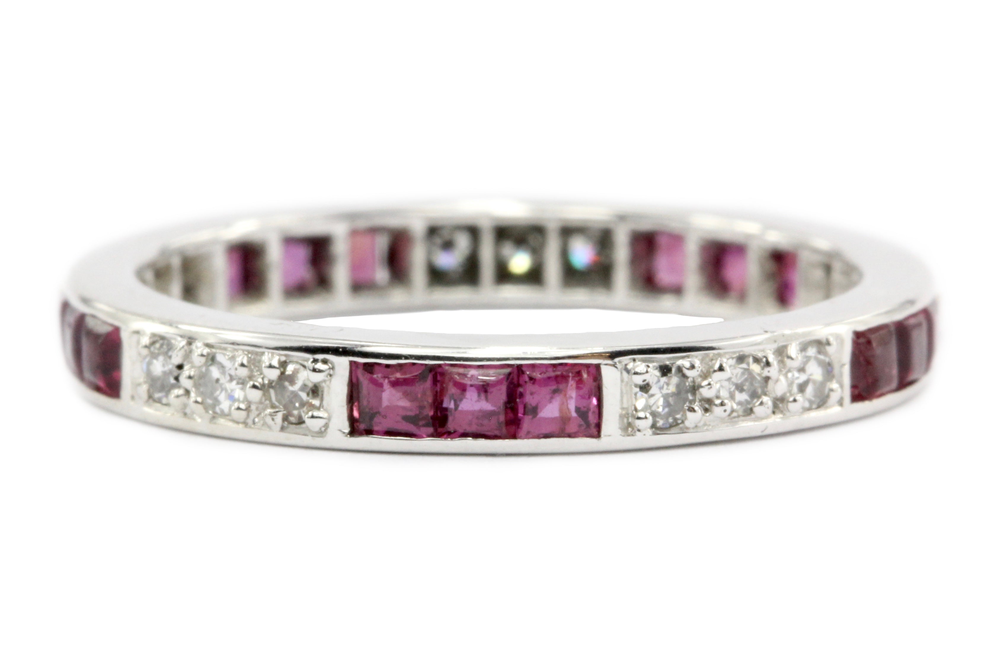 Platinum Art Deco 1CTW Ruby & Diamond Eternity Band c.1920's - Queen May