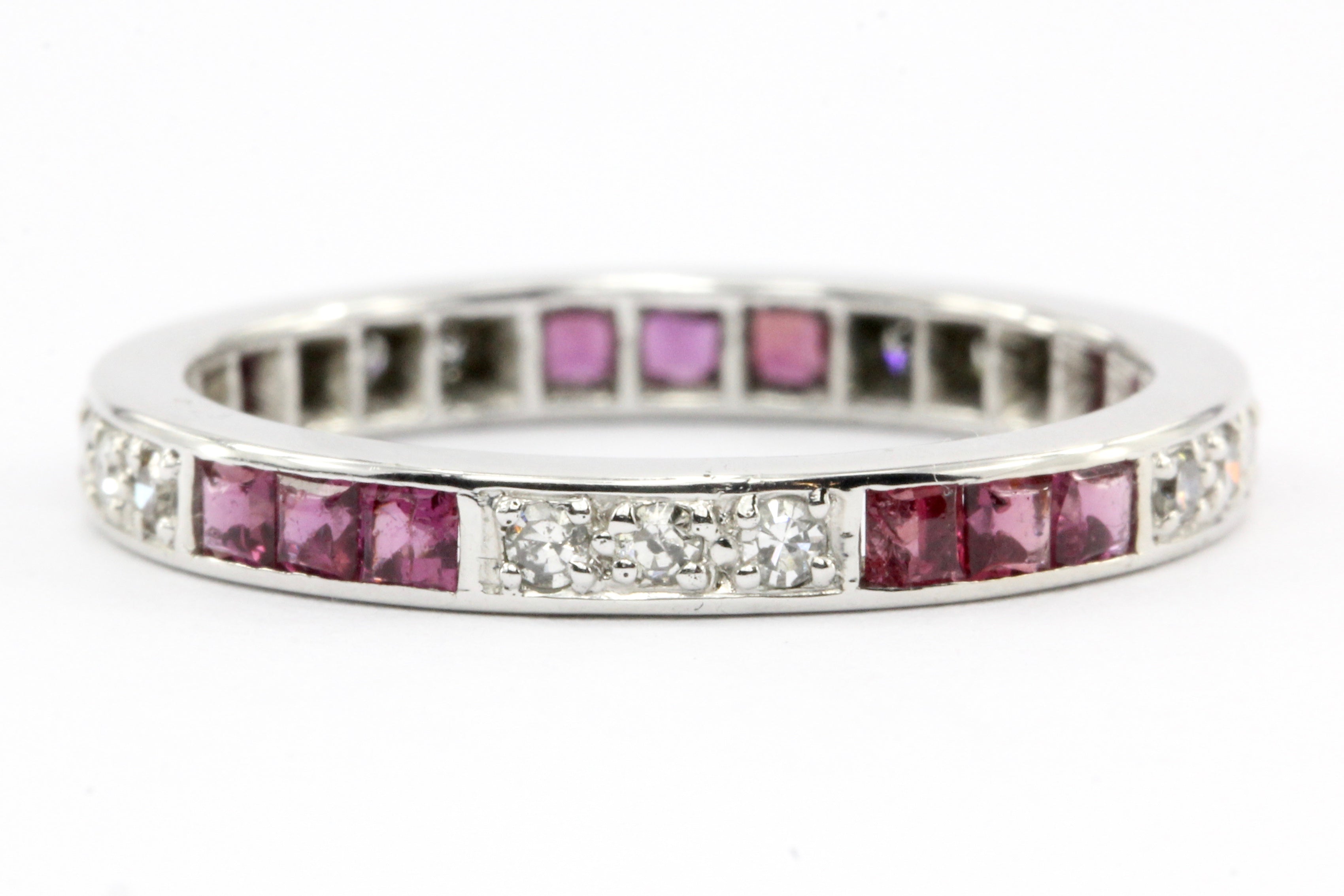 Platinum Art Deco 1CTW Ruby & Diamond Eternity Band c.1920's - Queen May