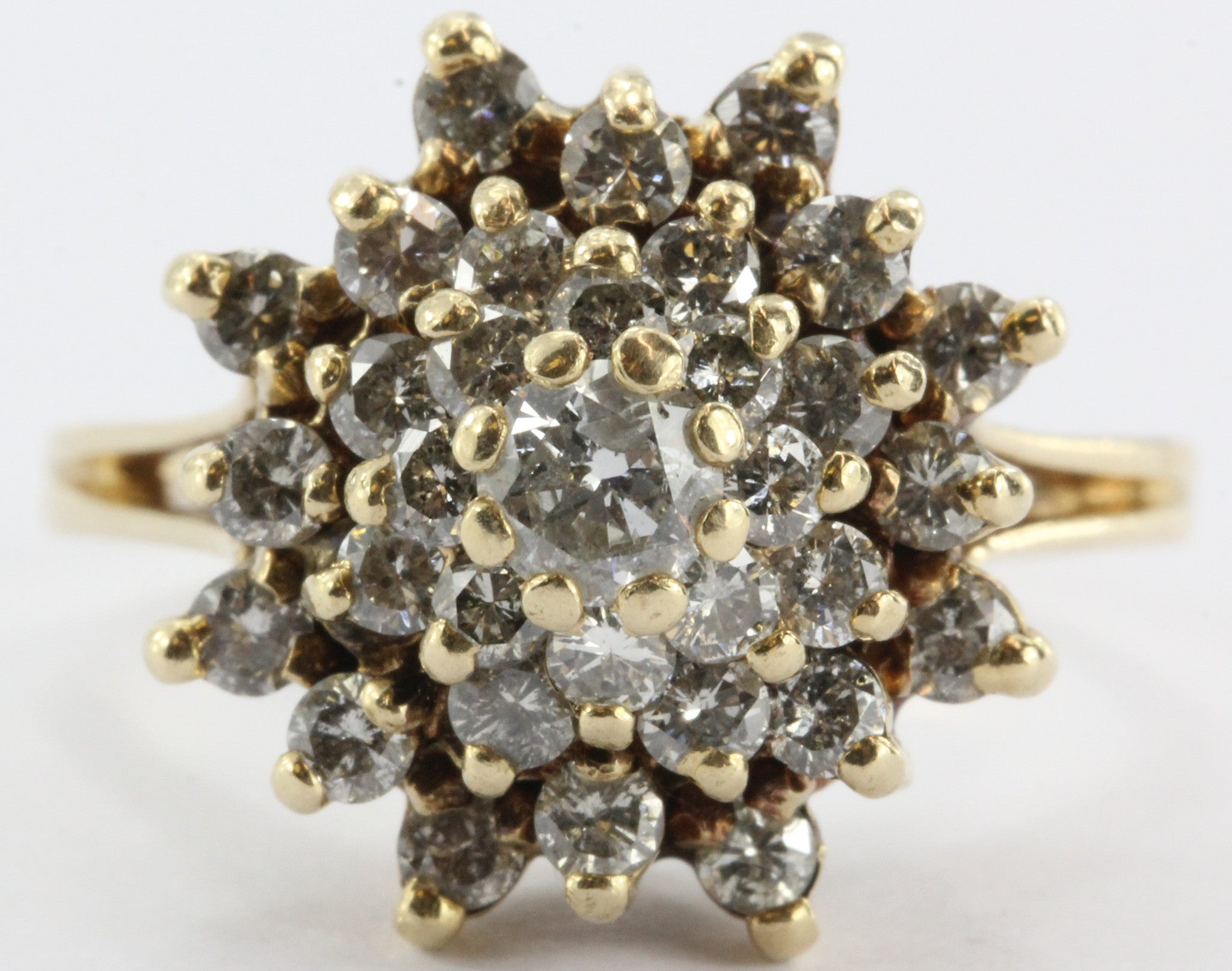 VINTAGE 14K YELLOW GOLD DIAMOND FLOWER CLUSTER RING - Queen May