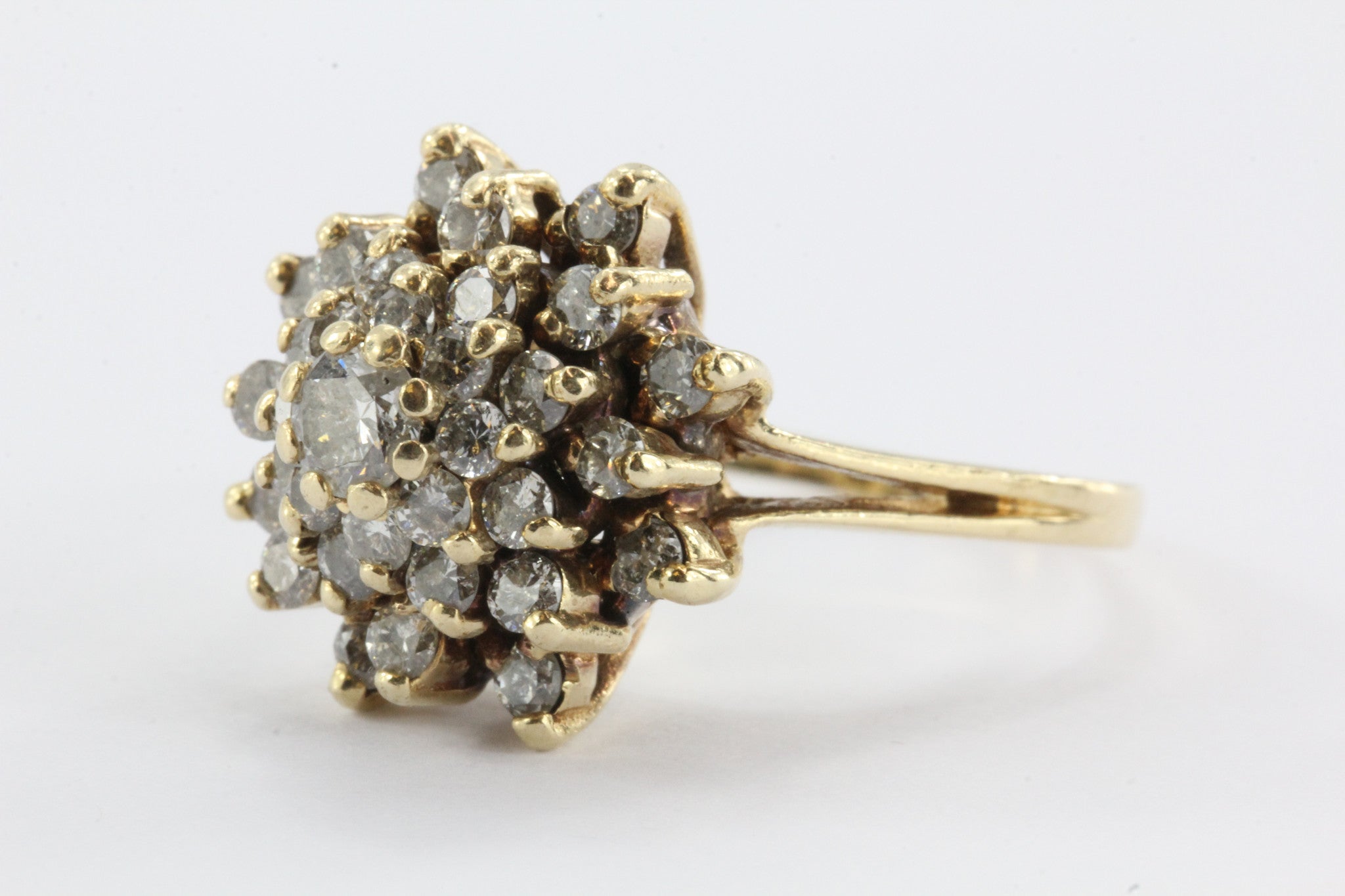 VINTAGE 14K YELLOW GOLD DIAMOND FLOWER CLUSTER RING - Queen May