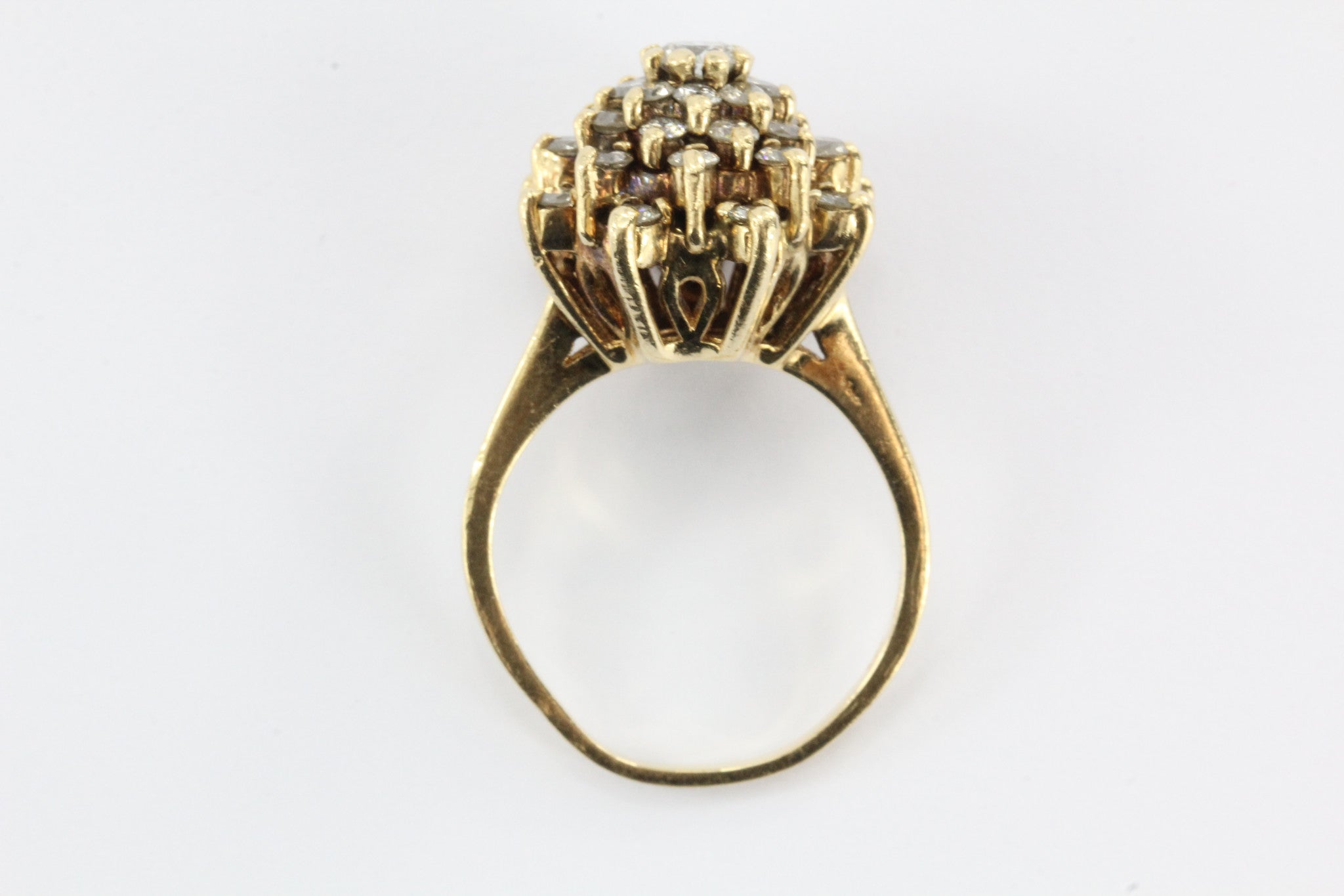 VINTAGE 14K YELLOW GOLD DIAMOND FLOWER CLUSTER RING - Queen May
