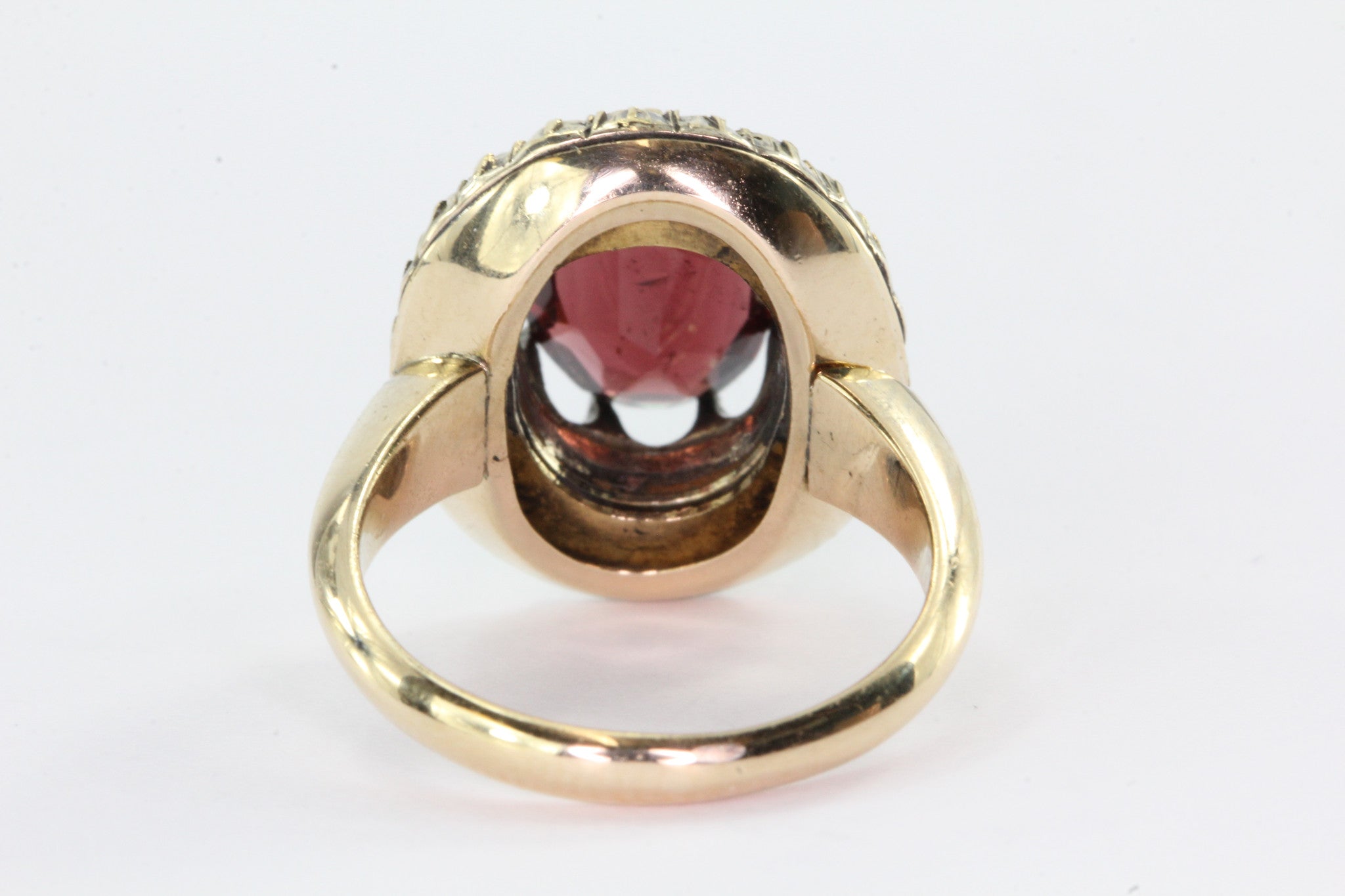 Victorian 14K Gold Garnet Seed Pearl Halo Ring - Queen May