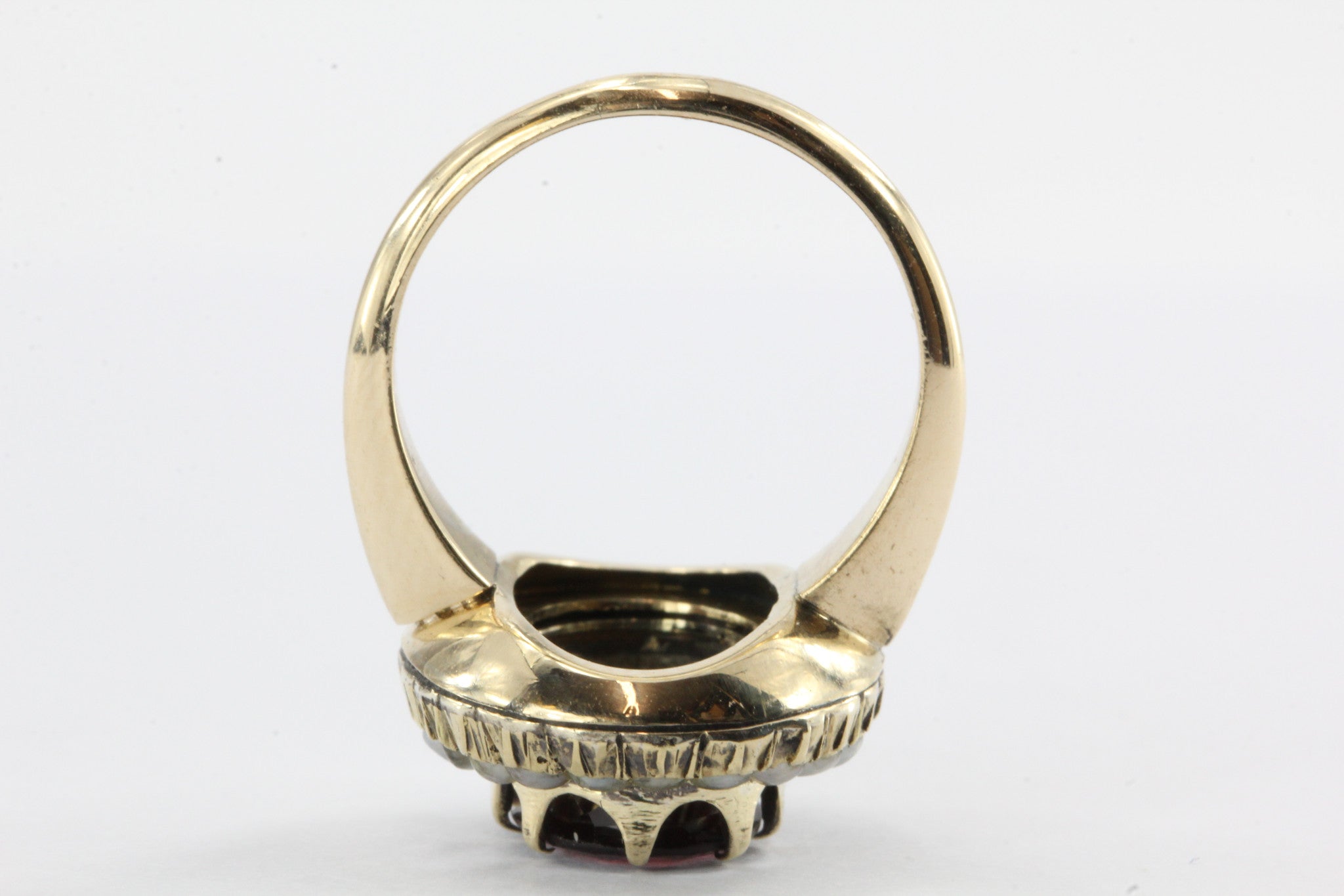 Victorian 14K Gold Garnet Seed Pearl Halo Ring - Queen May
