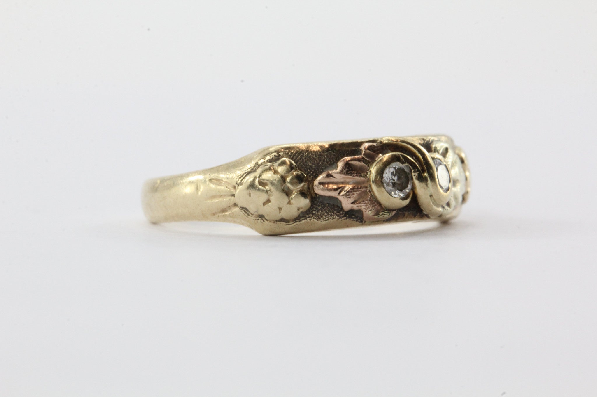 Vintage 10K Stamper Black Hills Gold & Diamond Engagement Ring - Queen May