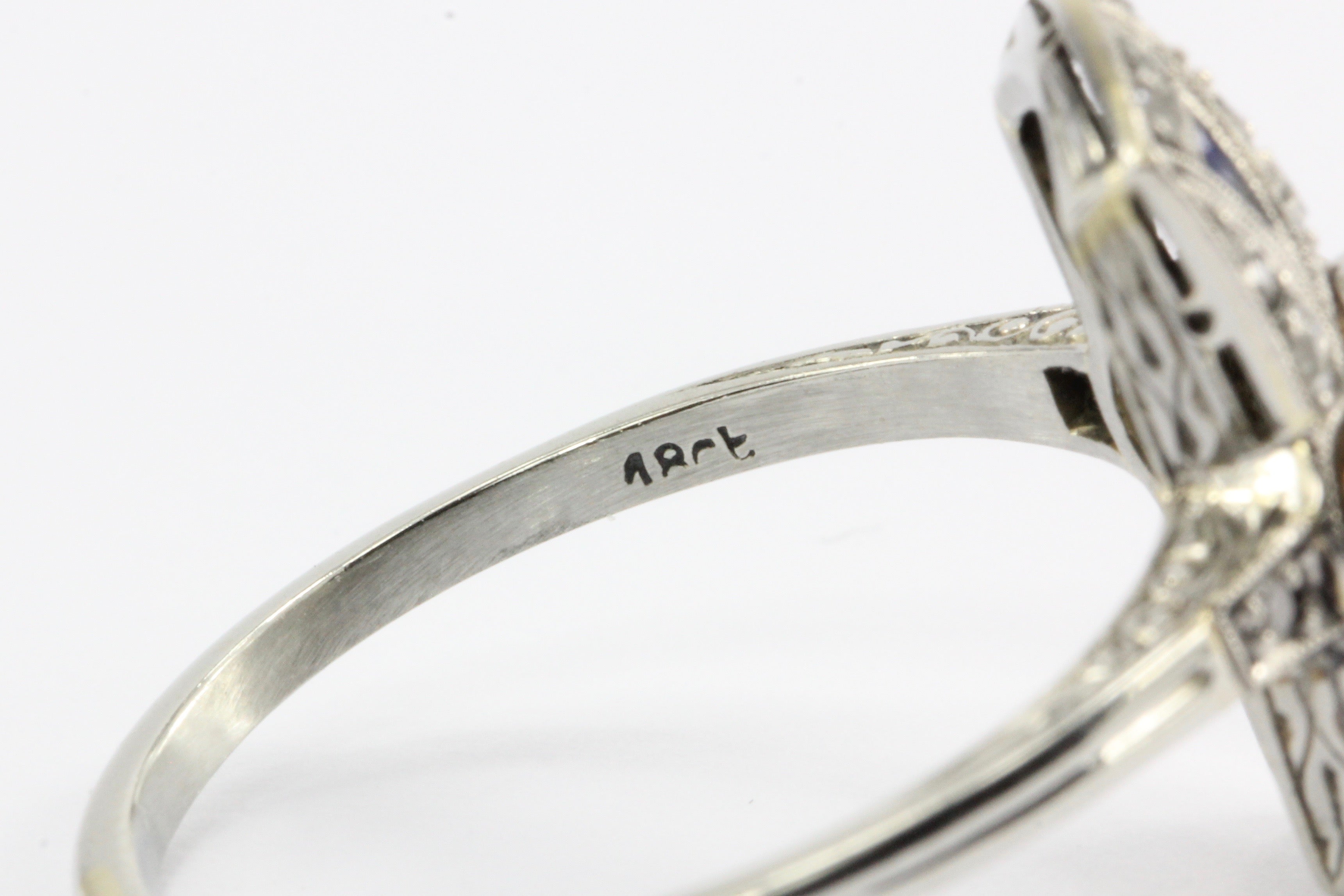 Art Deco 18K White Gold Diamond and Sapphire Ring - Queen May
