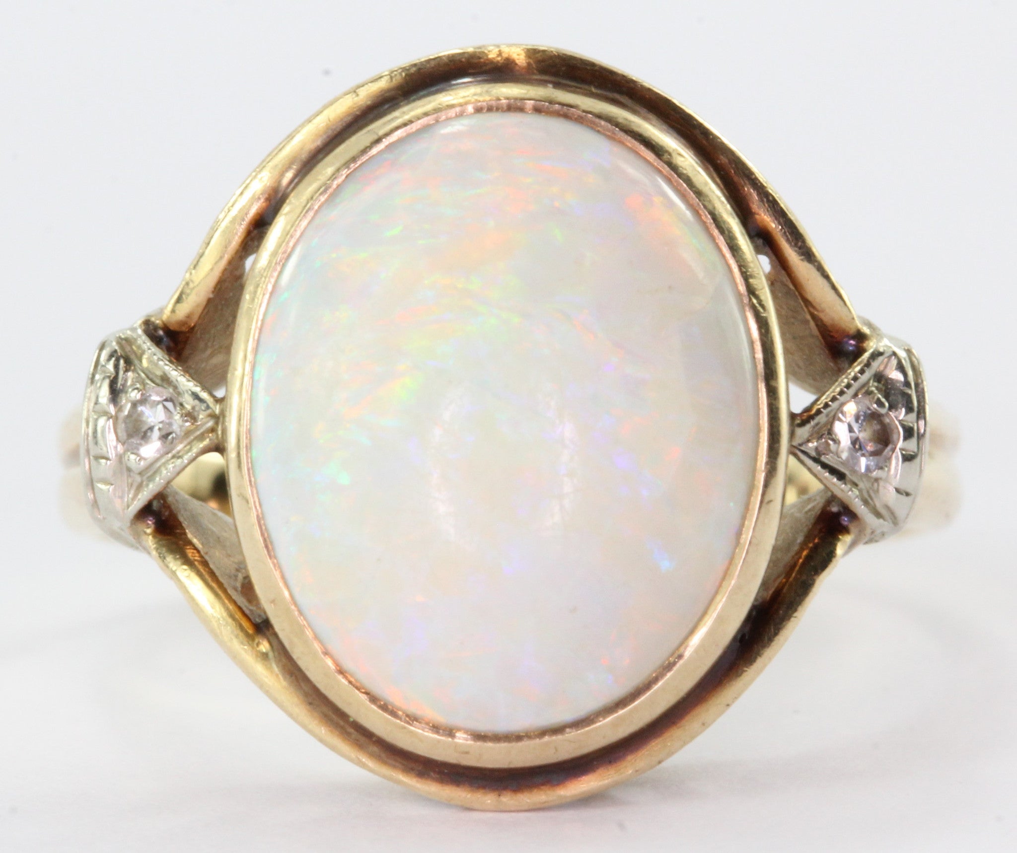 Antique Gothic Revival 14K Gold Opal & Diamond by Church & Co - Queen May