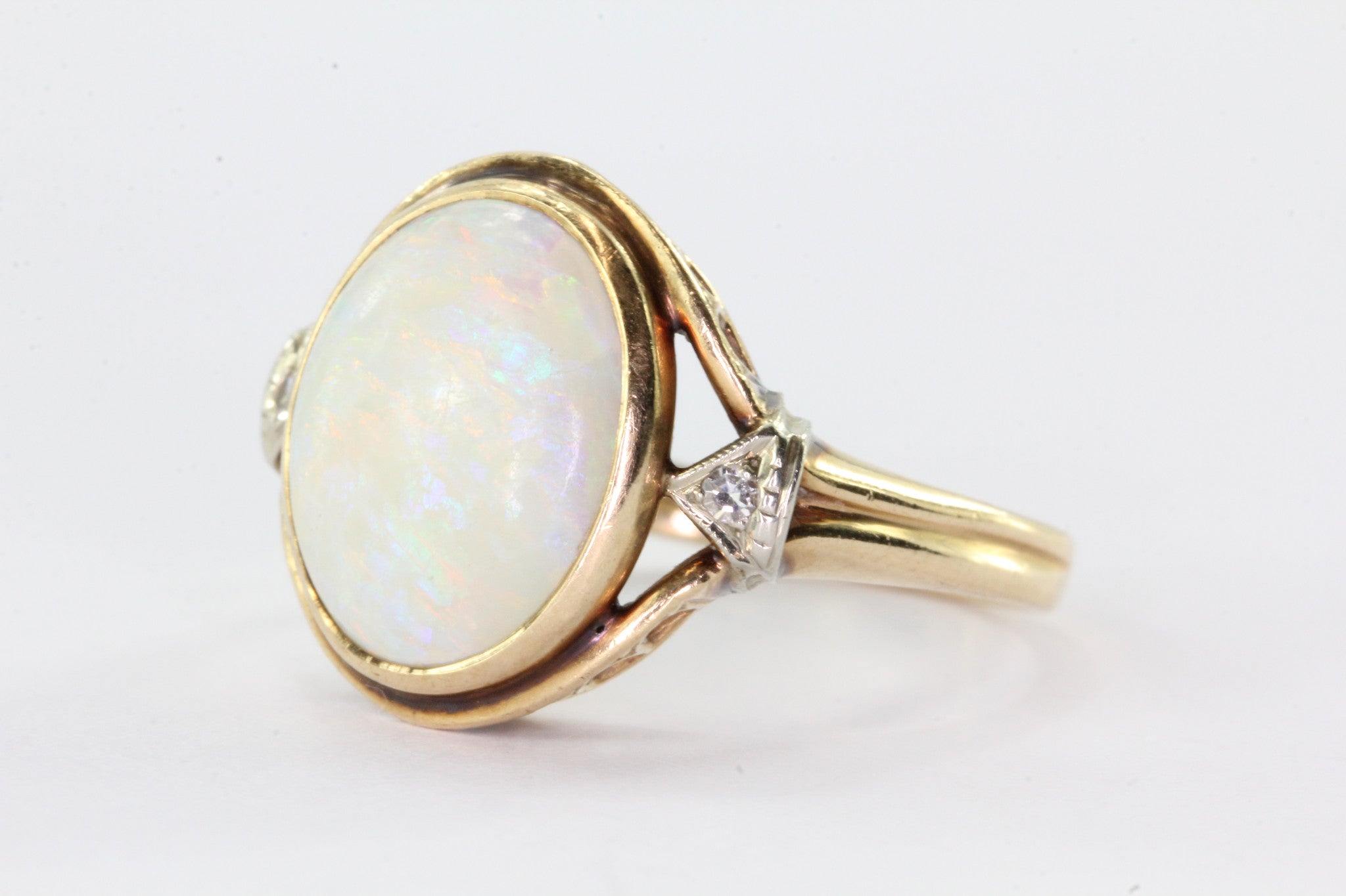 Antique Gothic Revival 14K Gold Opal & Diamond by Church & Co - Queen May