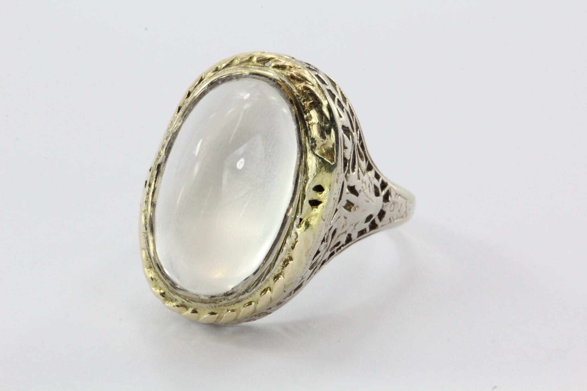 Antique Art Deco 14k White Gold Huge 8 Carat Moonstone Chunky Ring - Queen May