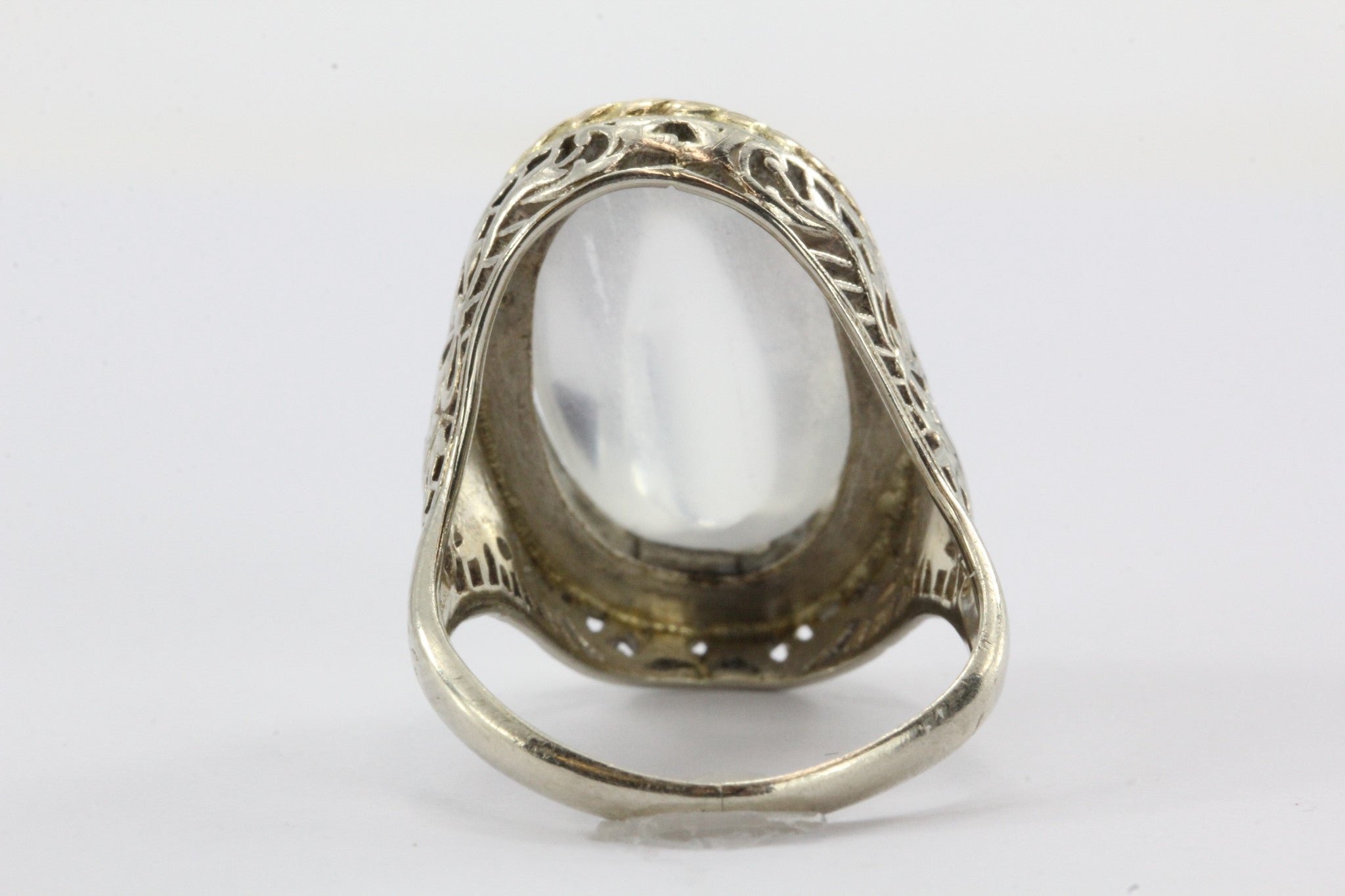 Antique Art Deco 14k White Gold Huge 8 Carat Moonstone Chunky Ring - Queen May