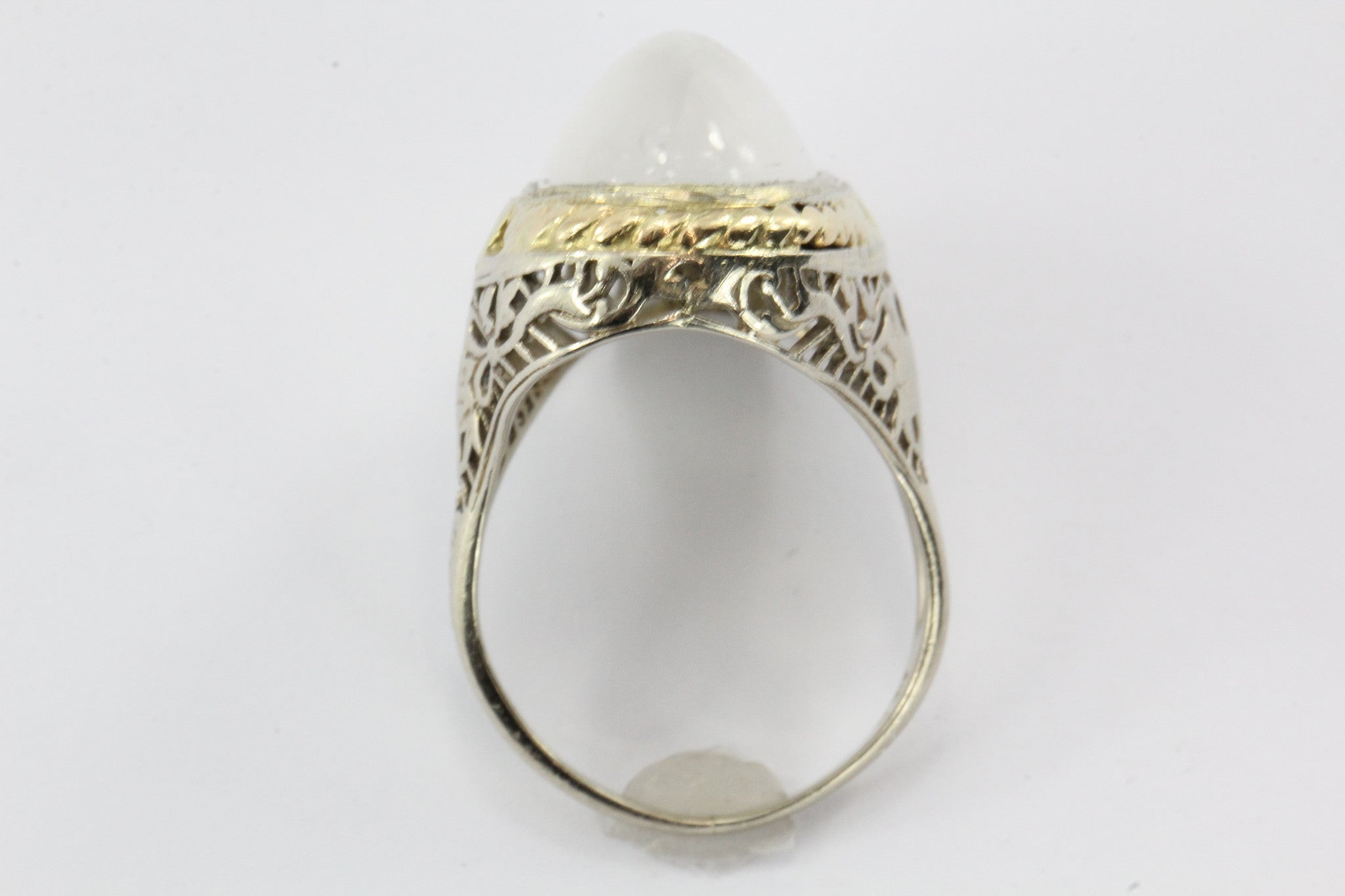 Antique Art Deco 14k White Gold Huge 8 Carat Moonstone Chunky Ring - Queen May