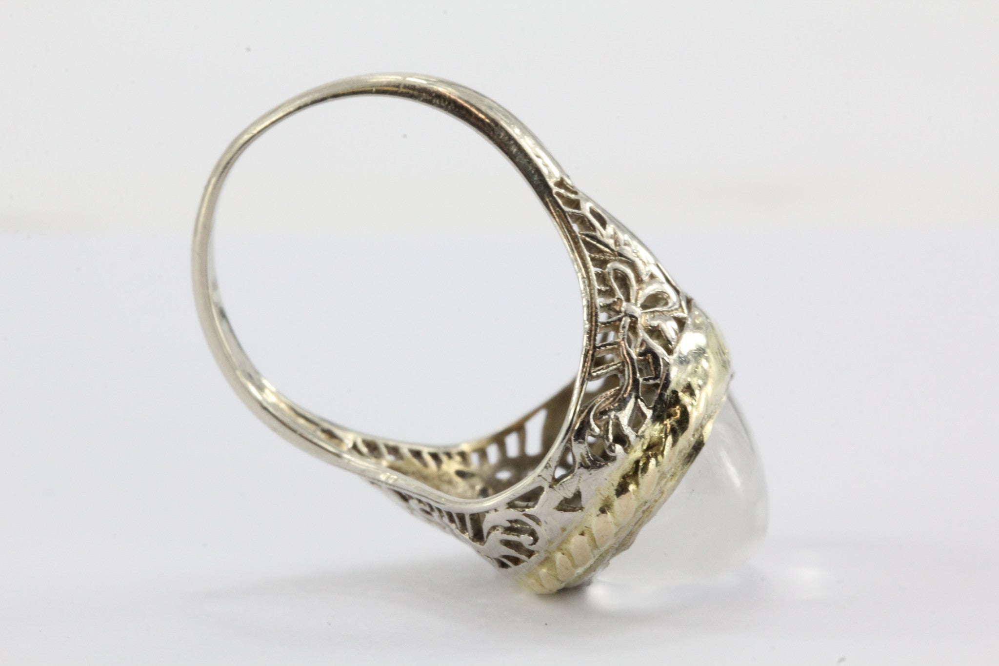 Antique Art Deco 14k White Gold Huge 8 Carat Moonstone Chunky Ring - Queen May