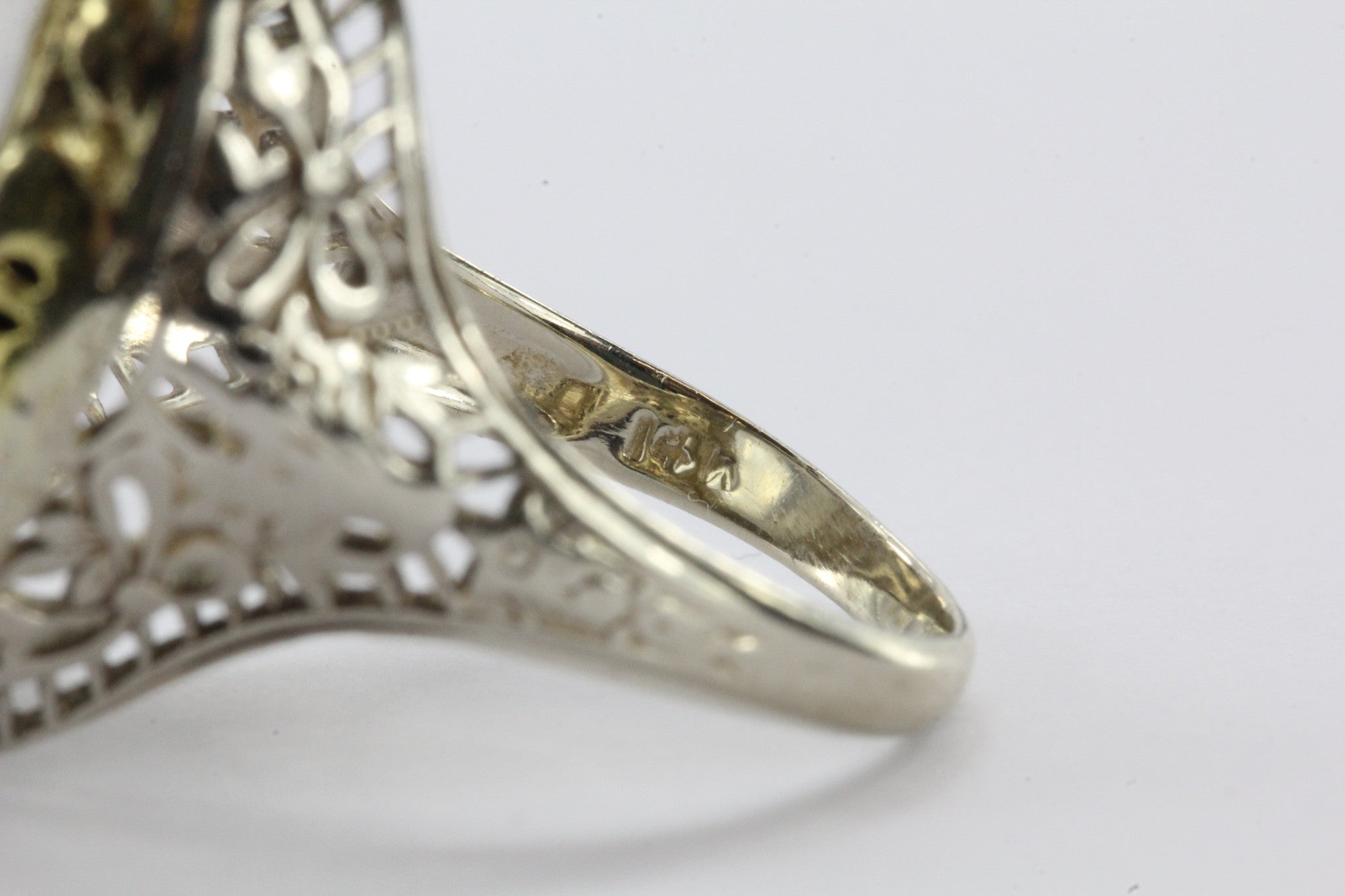 Antique Art Deco 14k White Gold Huge 8 Carat Moonstone Chunky Ring - Queen May