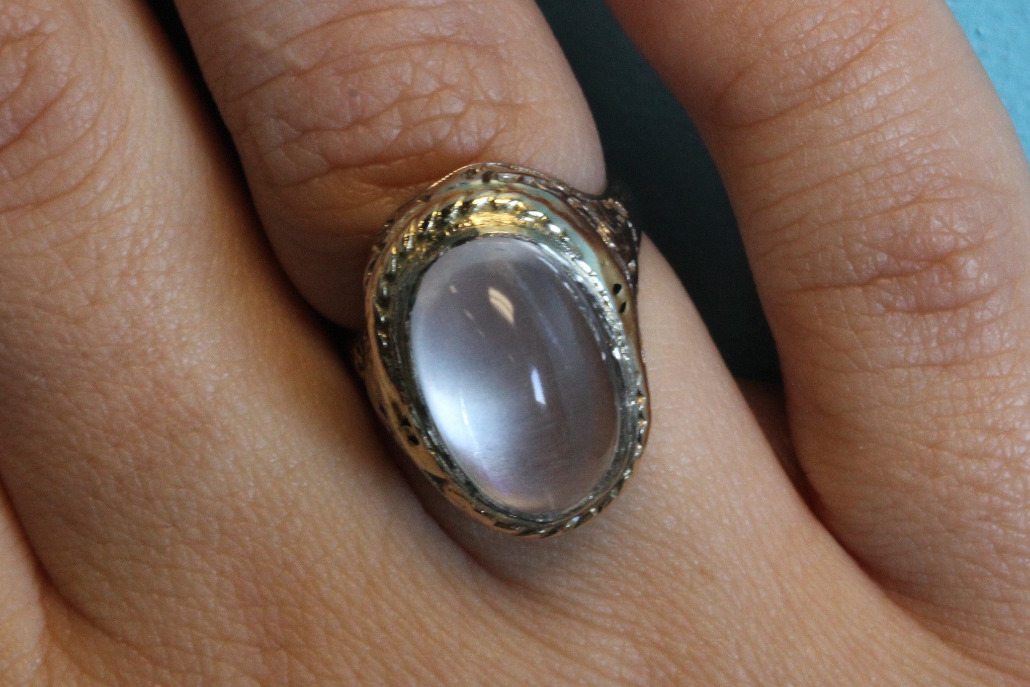 Antique Art Deco 14k White Gold Huge 8 Carat Moonstone Chunky Ring - Queen May