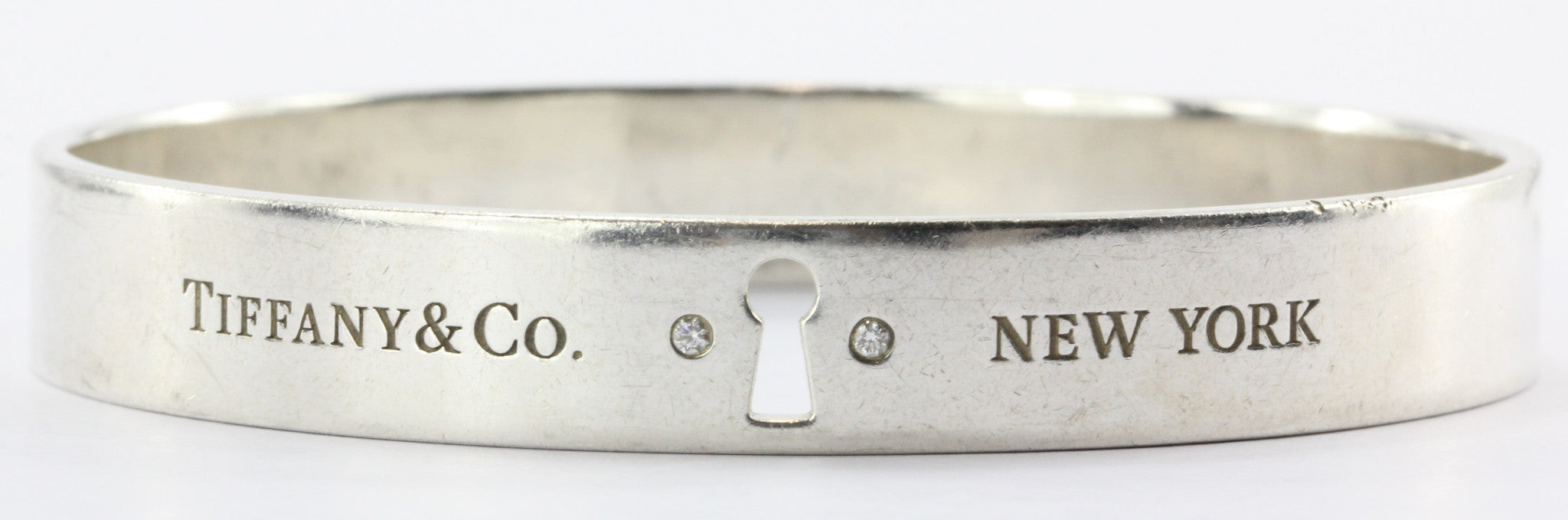 Tiffany & Co Sterling Silver Keyhole Bangle w/ Diamonds Bracelet - Queen May