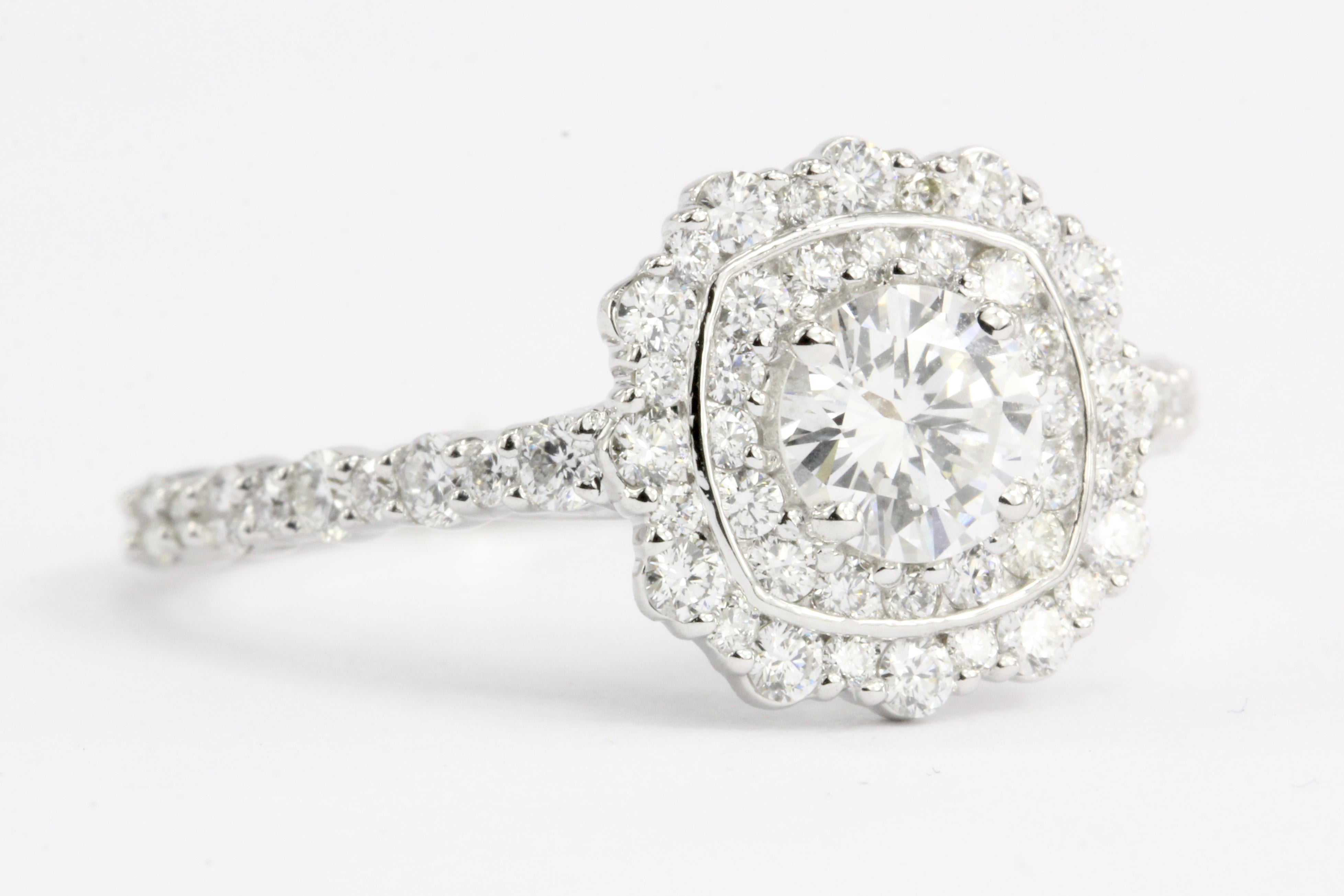 18K White Gold .52 CT Diamond Halo Engagement Ring - Queen May