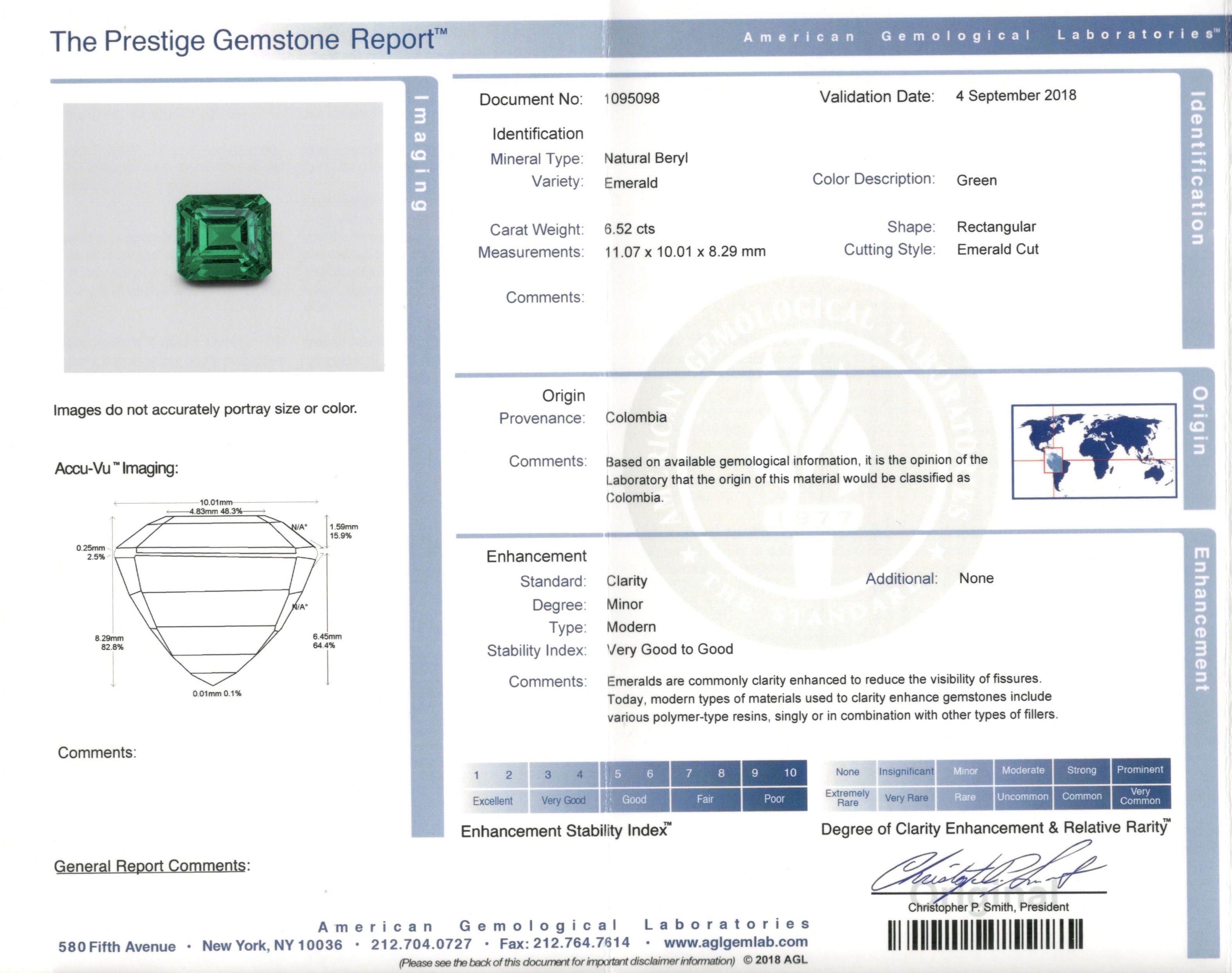 Art Deco Platinum 6.52 Carat Colombian Emerald & Diamond Ring c.1920's AGL Certified - Queen May