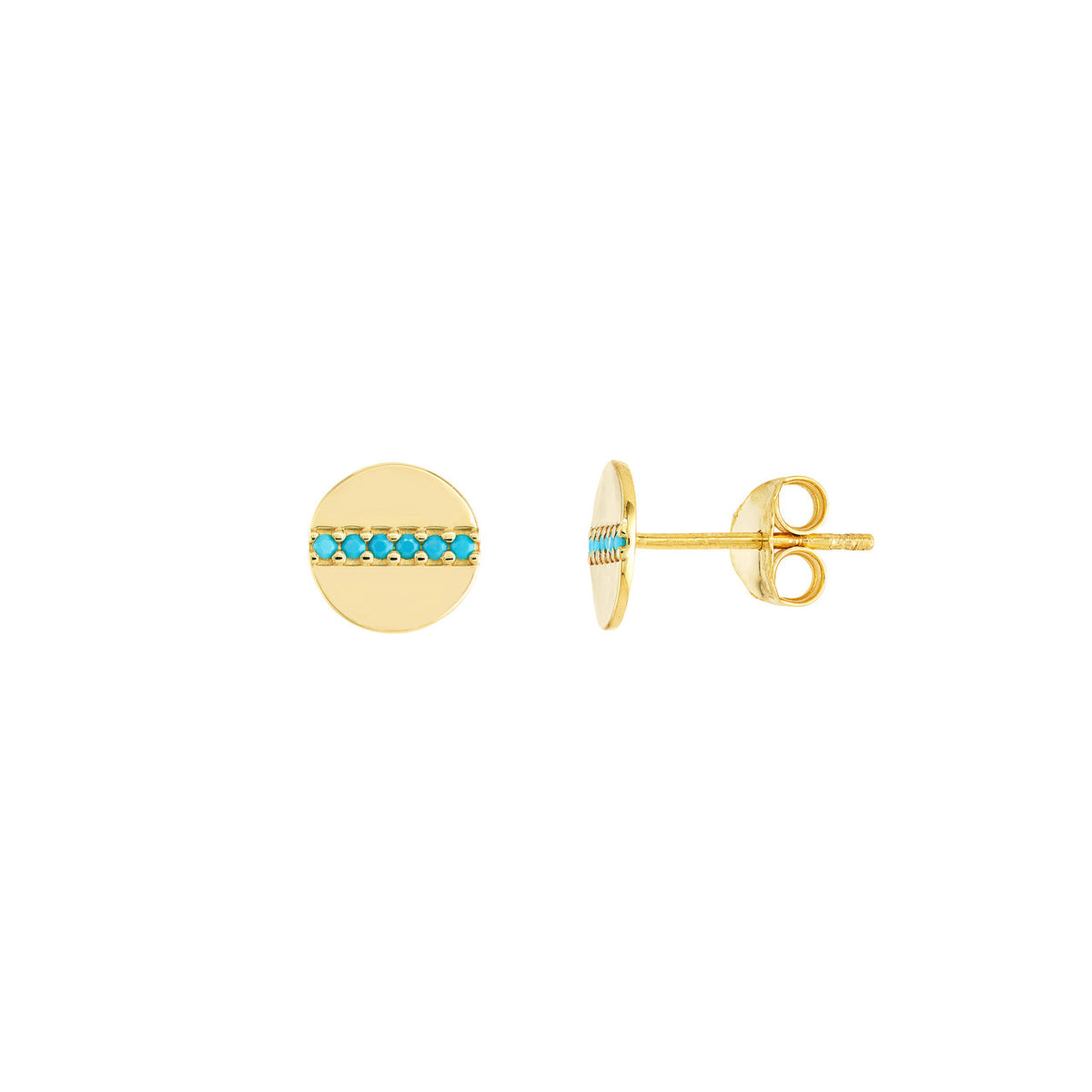14K Yellow Gold Turquoise Disk Earrings - Queen May
