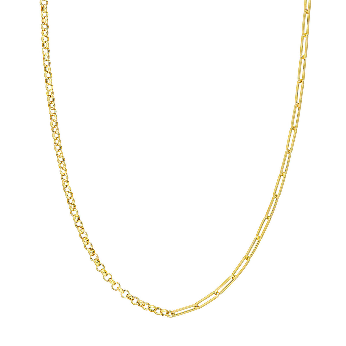 14K Yellow Gold 50/50 Paperclip + Rolo Chain Necklace - Queen May