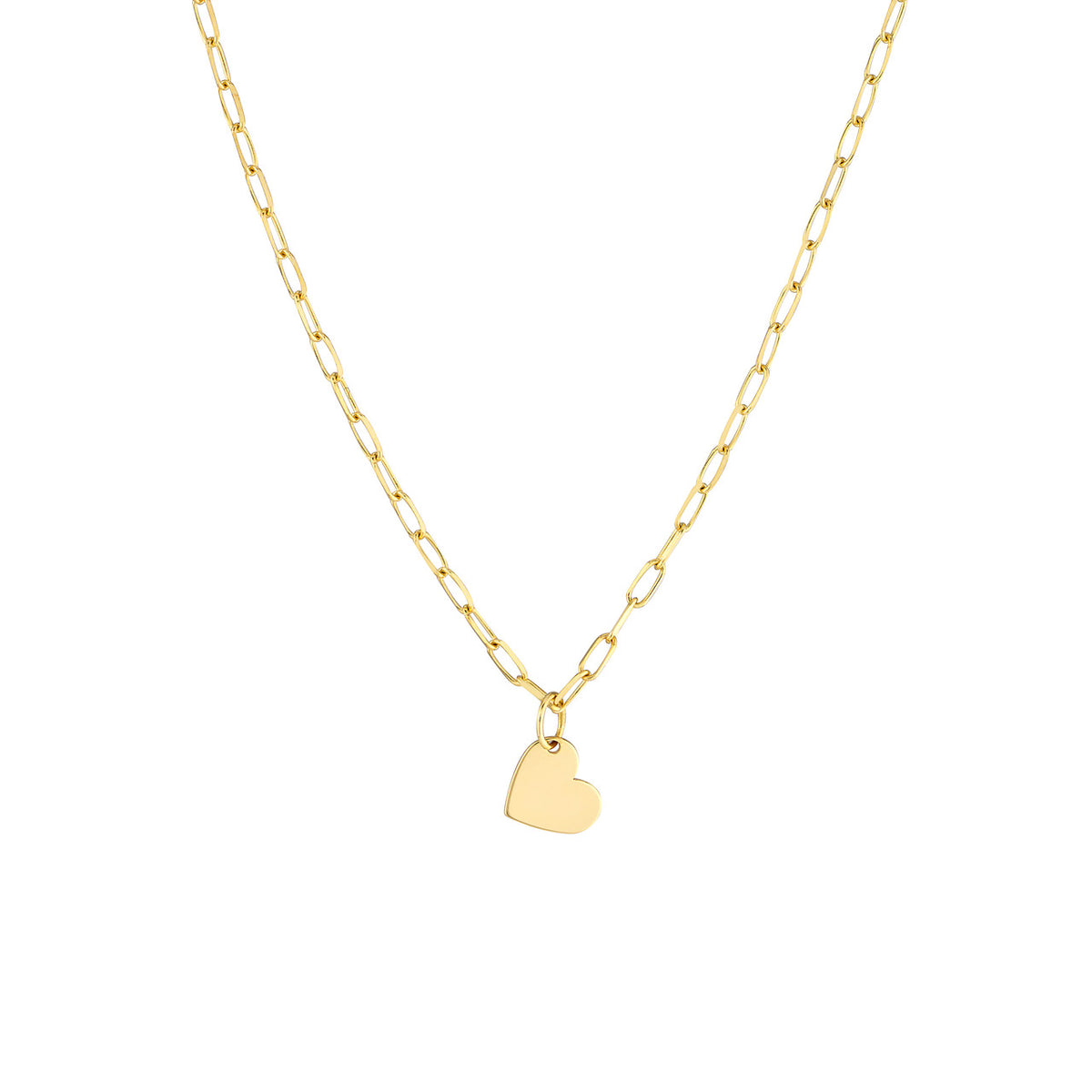14K Yellow Gold Heart Pendant Paperclip Chain Necklace - Queen May