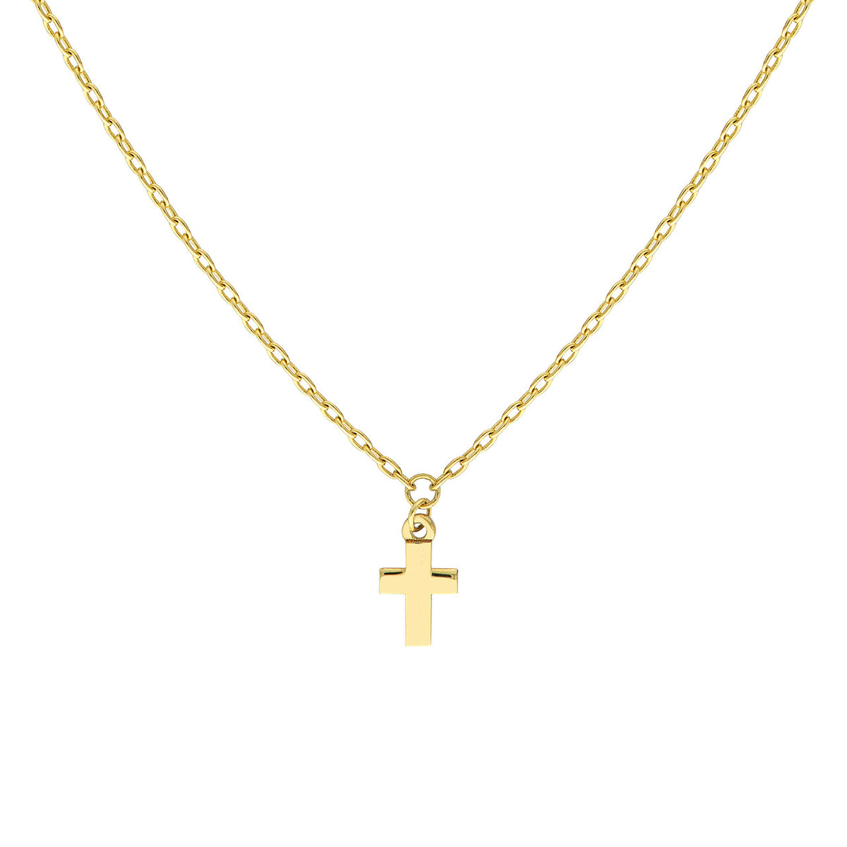 14K Yellow Gold Tiny Cross Pendant Necklace - Queen May