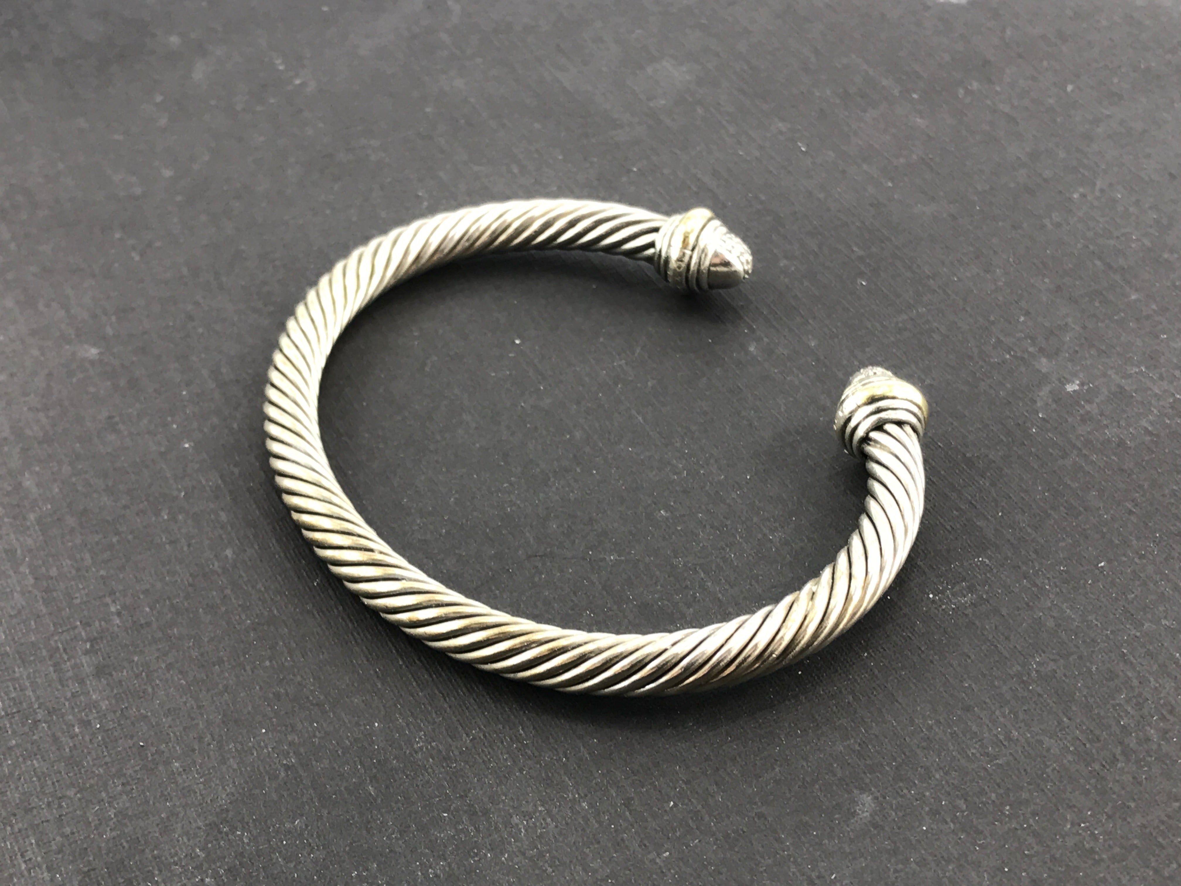 David Yurman Sterling Silver & 14K Gold Diamond 5mm Cable Cuff Bracelet - Queen May