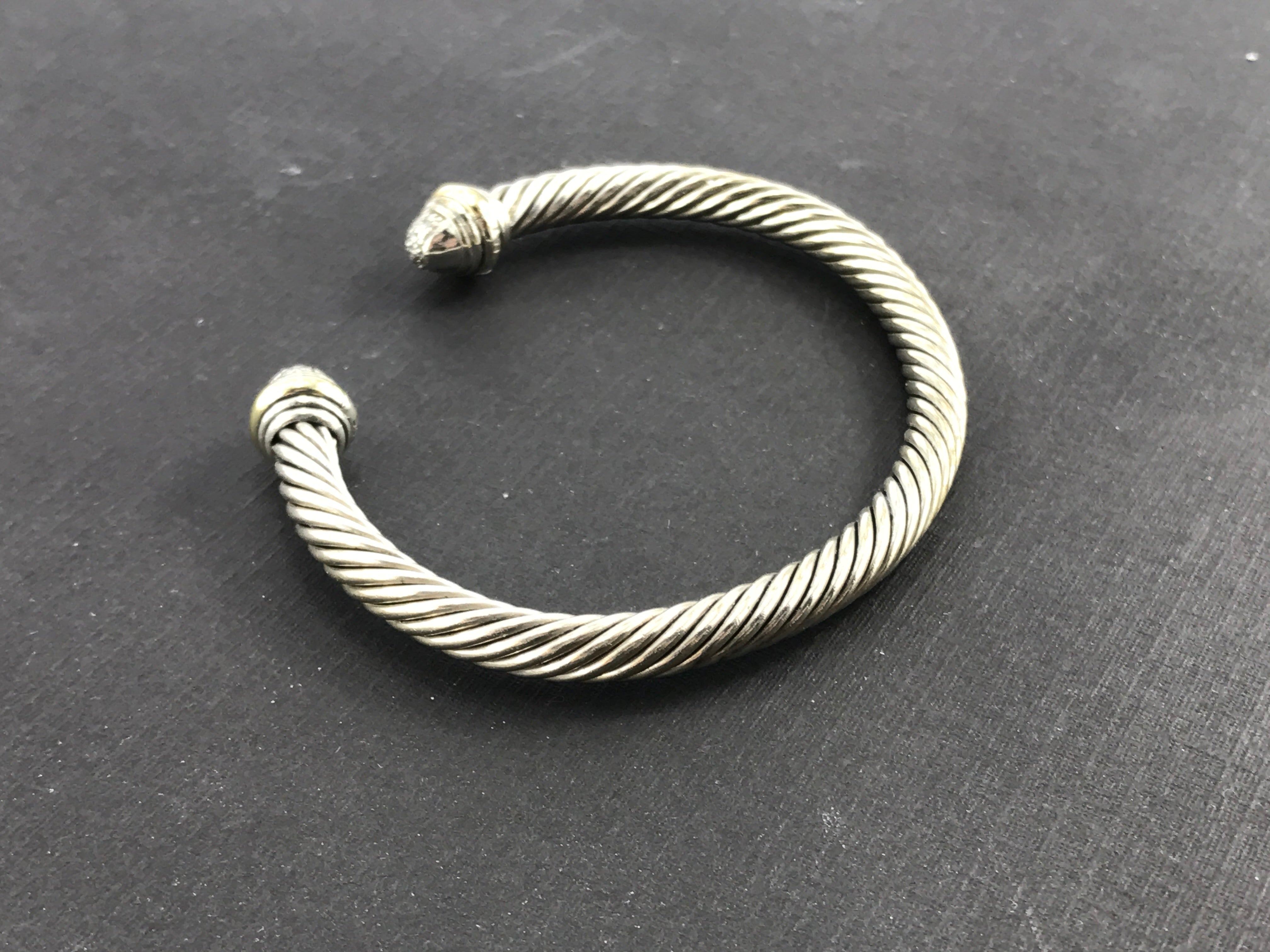 David Yurman Sterling Silver & 14K Gold Diamond 5mm Cable Cuff Bracelet - Queen May