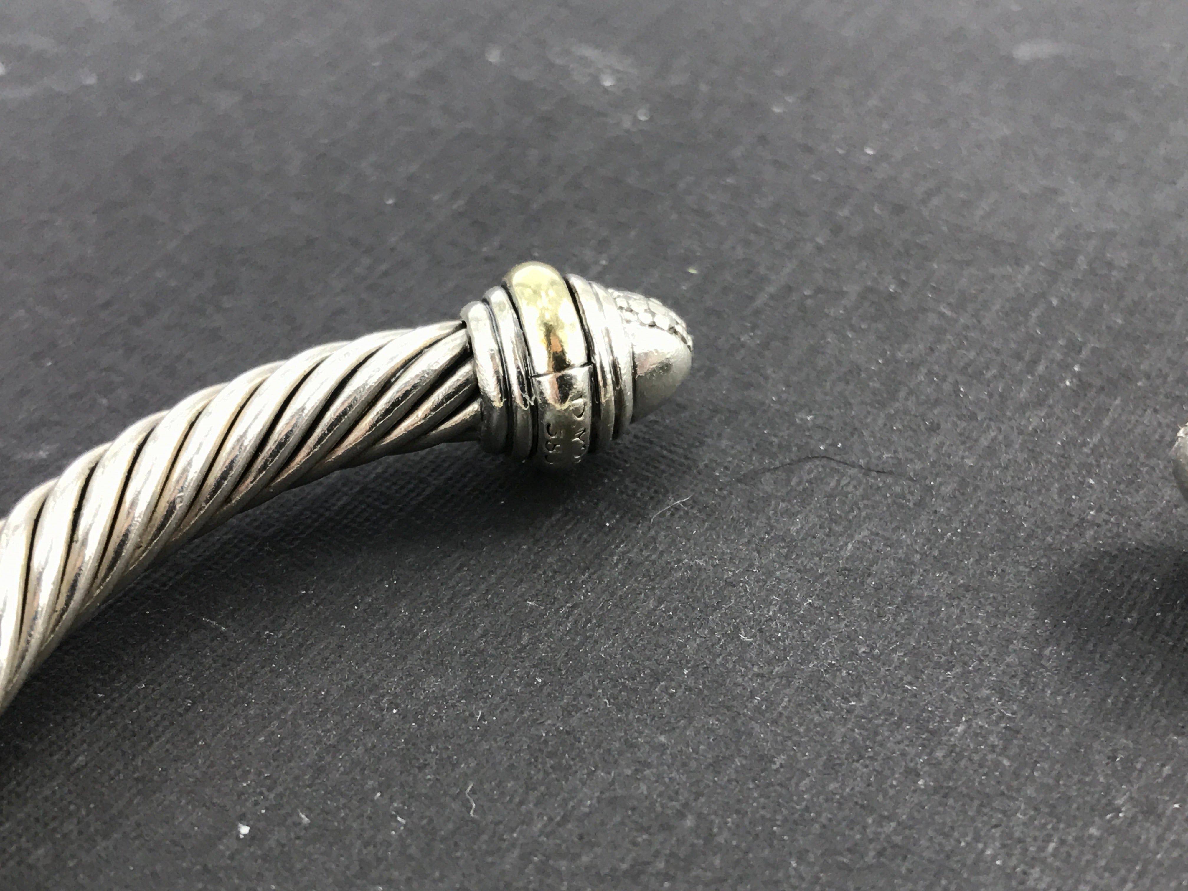 David Yurman Sterling Silver & 14K Gold Diamond 5mm Cable Cuff Bracelet - Queen May