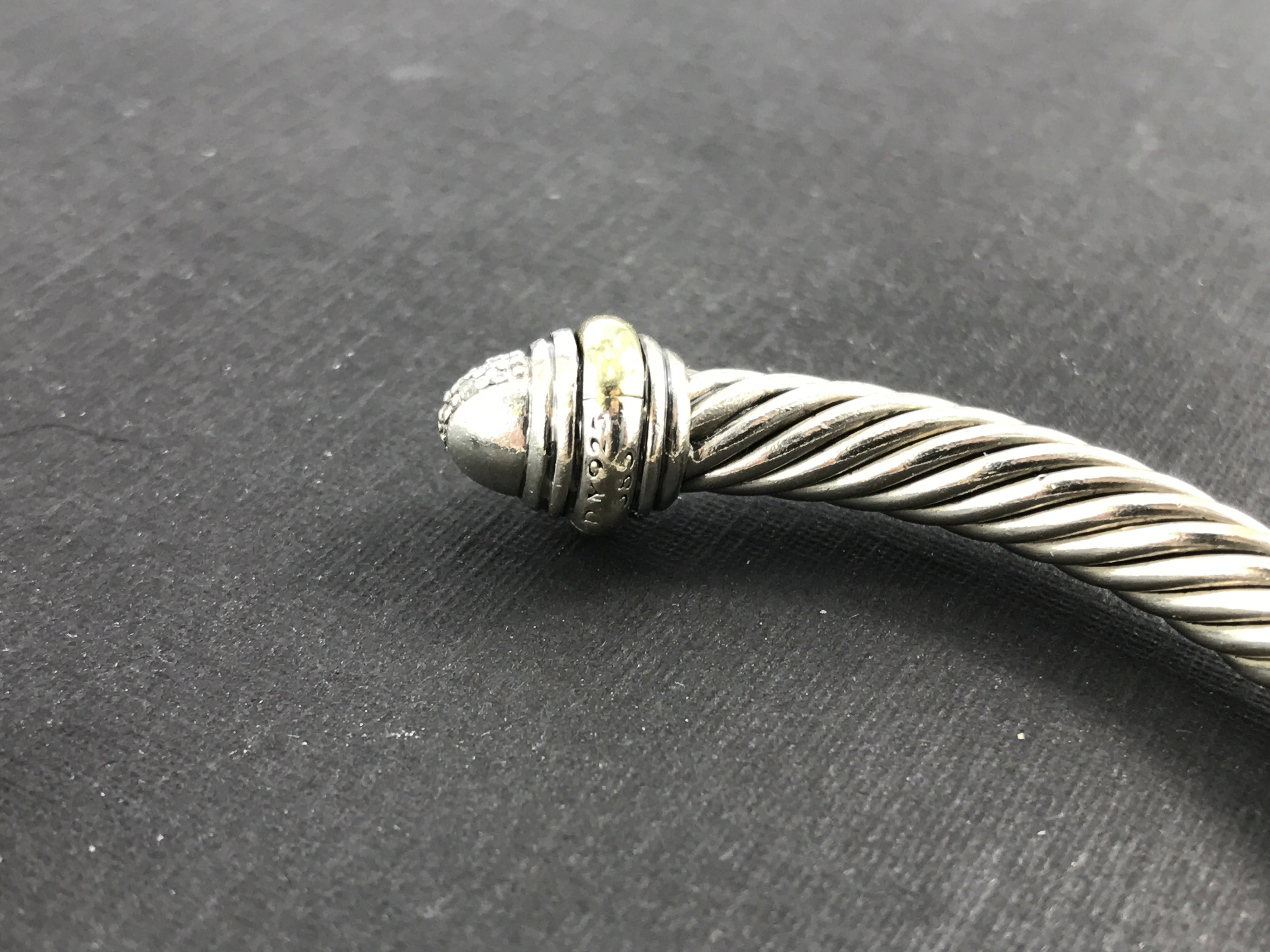 David Yurman Sterling Silver & 14K Gold Diamond 5mm Cable Cuff Bracelet - Queen May