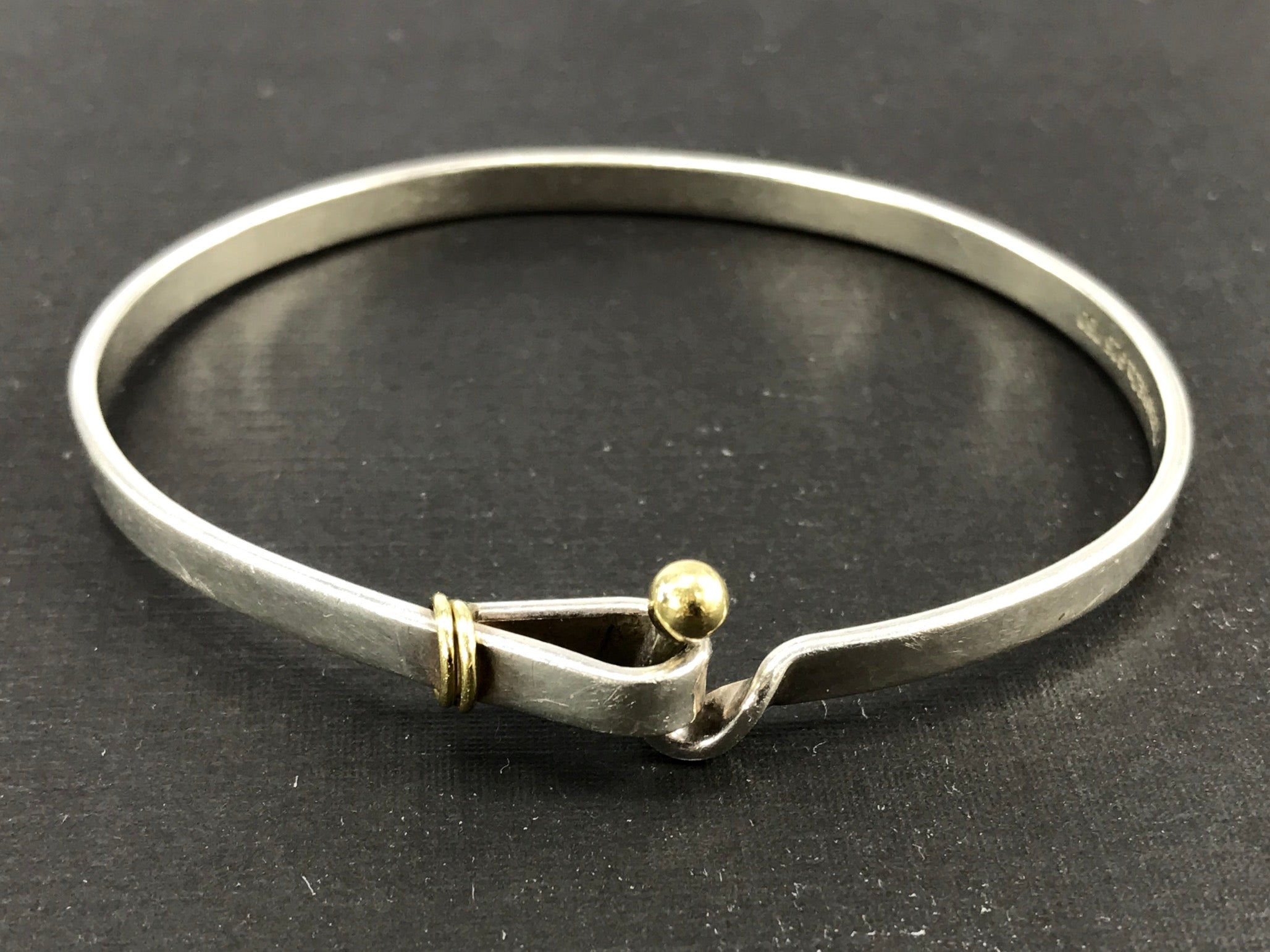 Tiffany & Co Sterling Silver & 18K Gold Hook Eye Bangle Bracelet - Queen May
