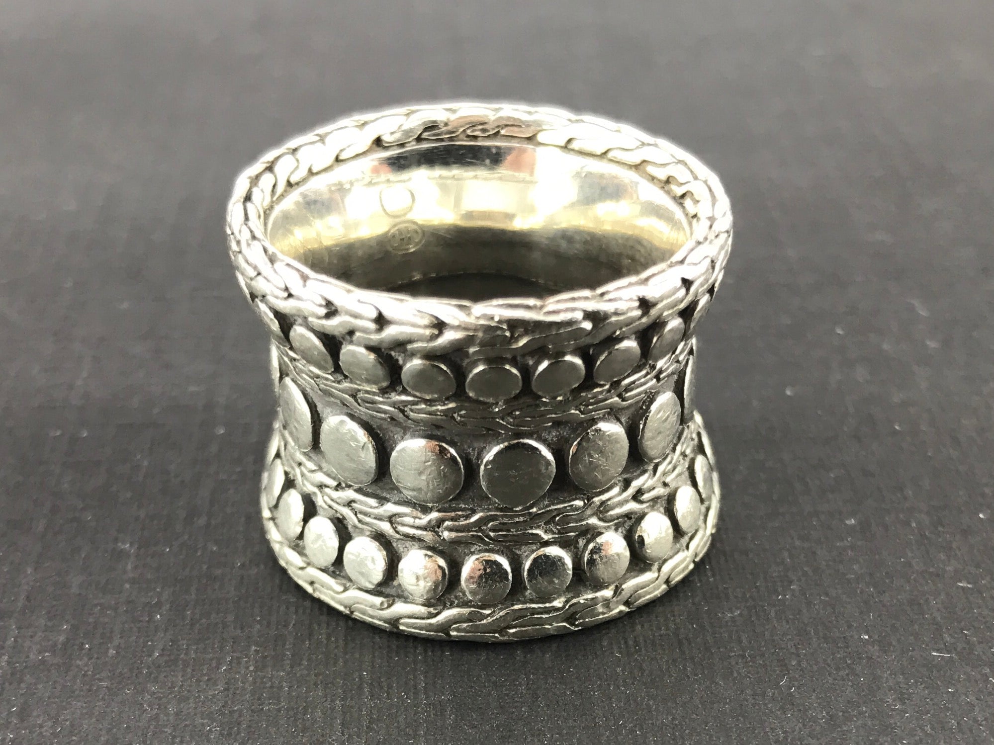 John Hardy Sterling Silver Dot Collection Wide Concave Band Ring Size 8.75 - Queen May