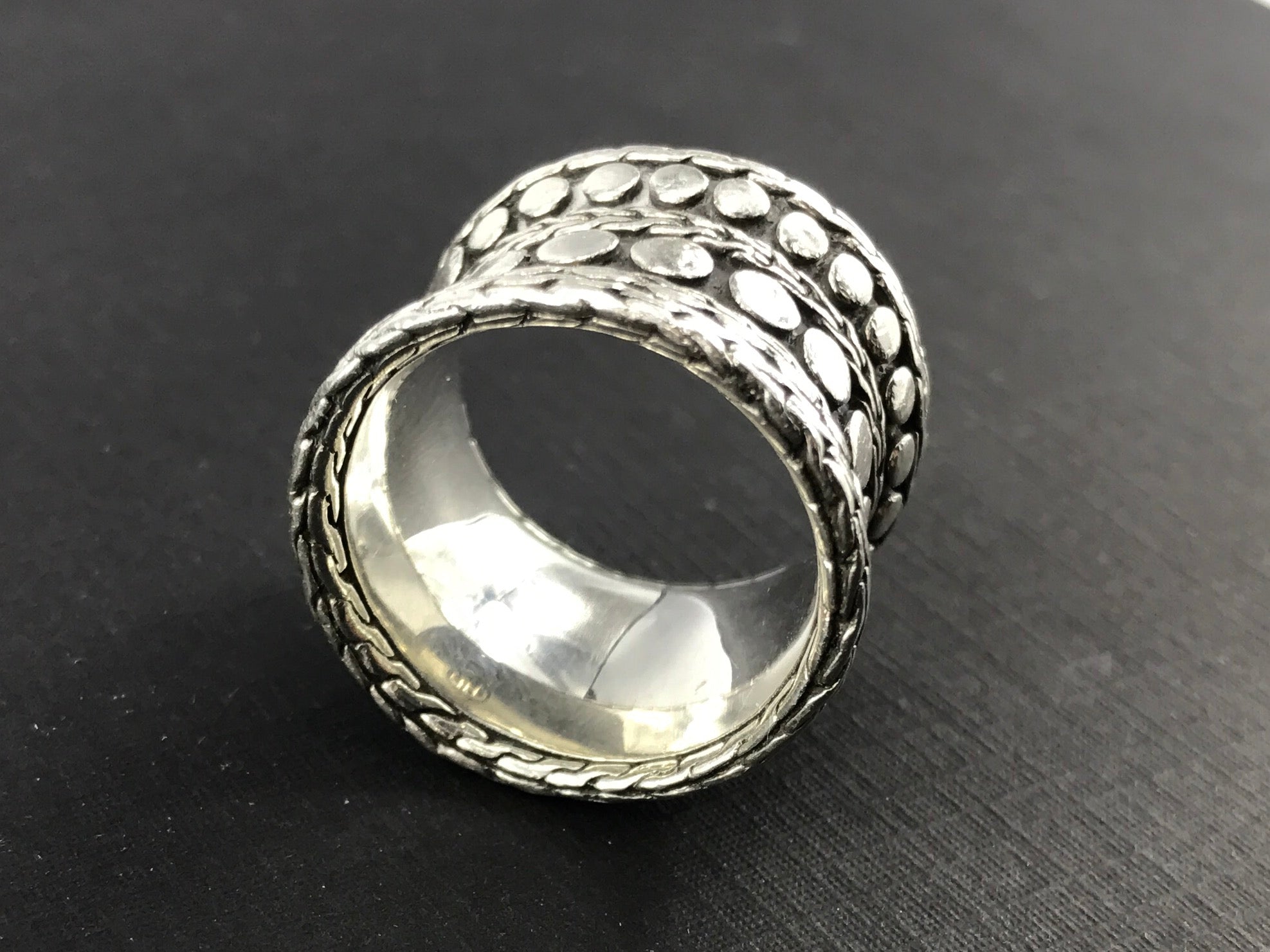John Hardy Sterling Silver Dot Collection Wide Concave Band Ring Size 8.75 - Queen May